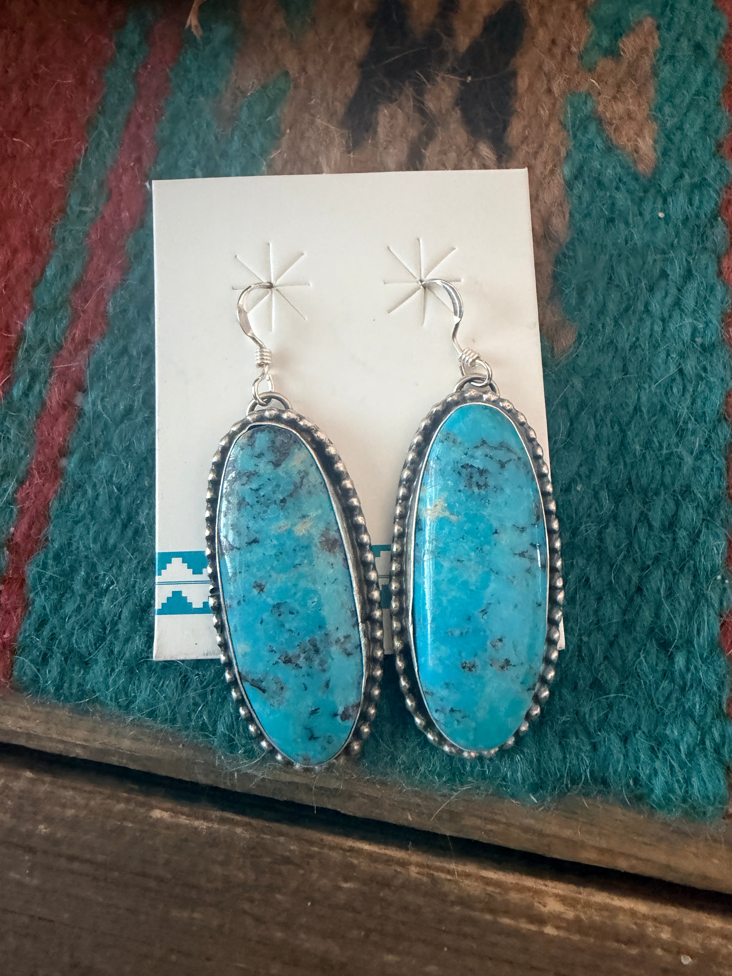 Handcrafted Kingman Turquoise & Sterling Silver Dangle Earrings