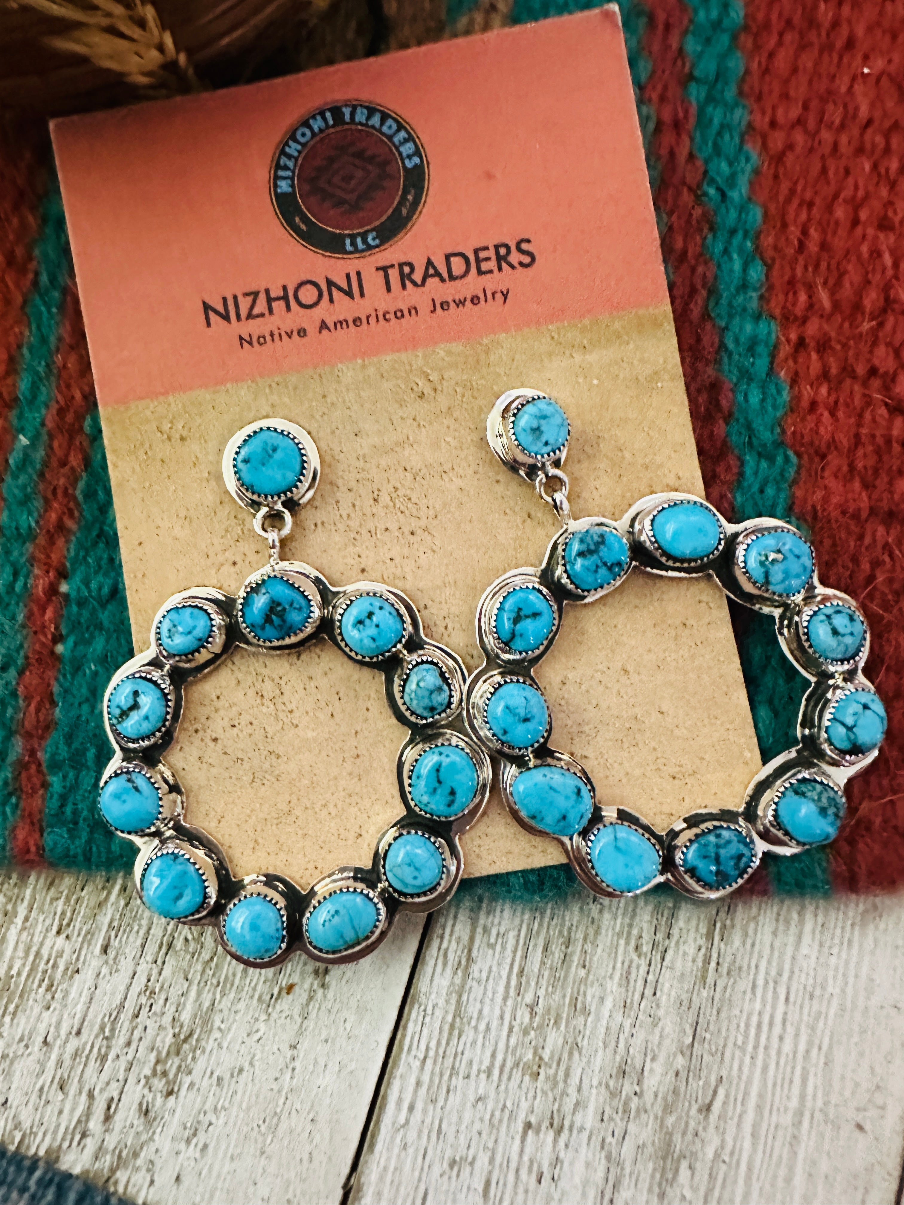 Handcrafted Sterling Silver & Turquoise Cluster Dangle Earrings