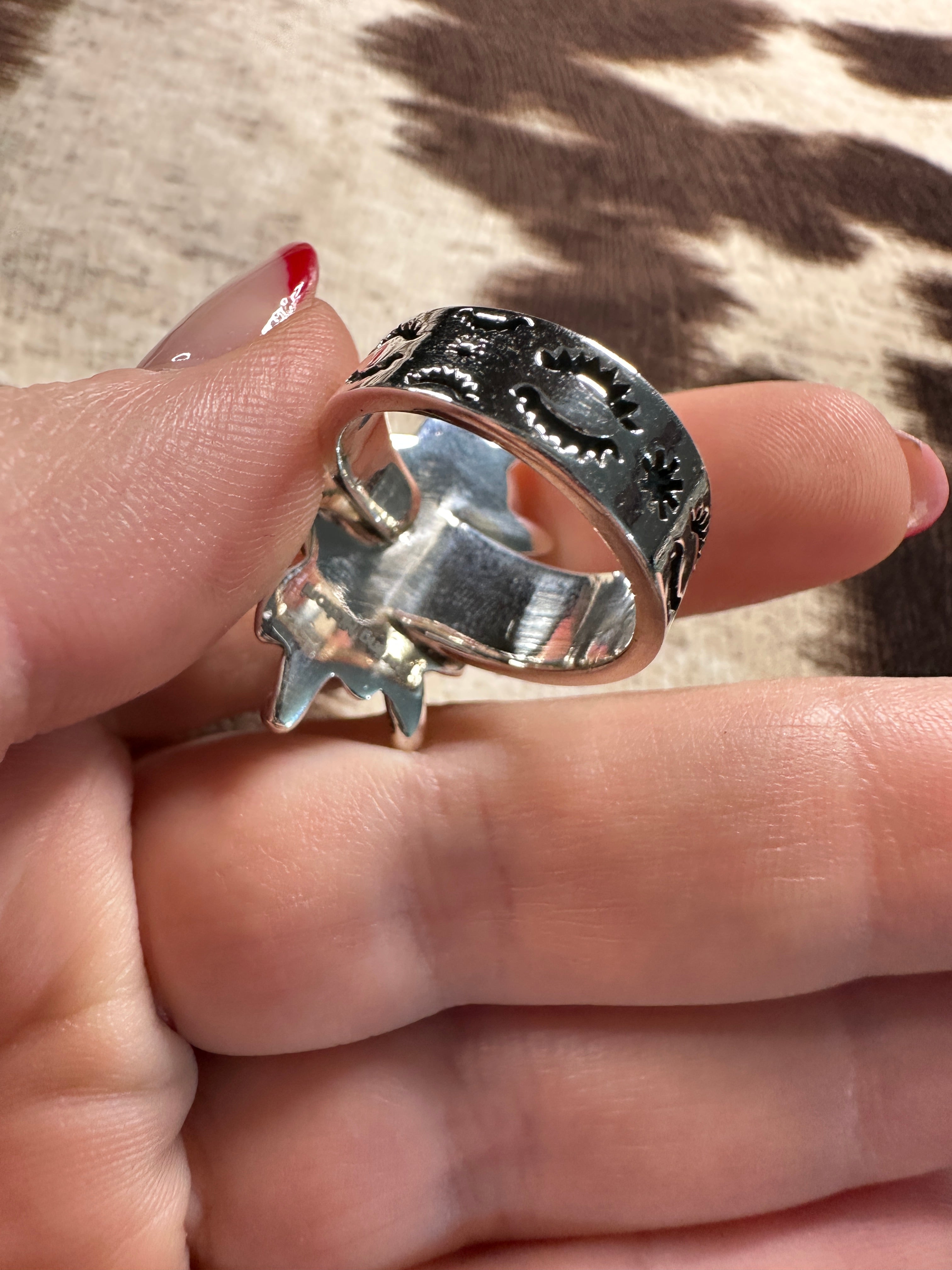 Beautiful Handmade Sonoran Mountain Turquoise And Sterling Silver Adjustable Crescent Ring