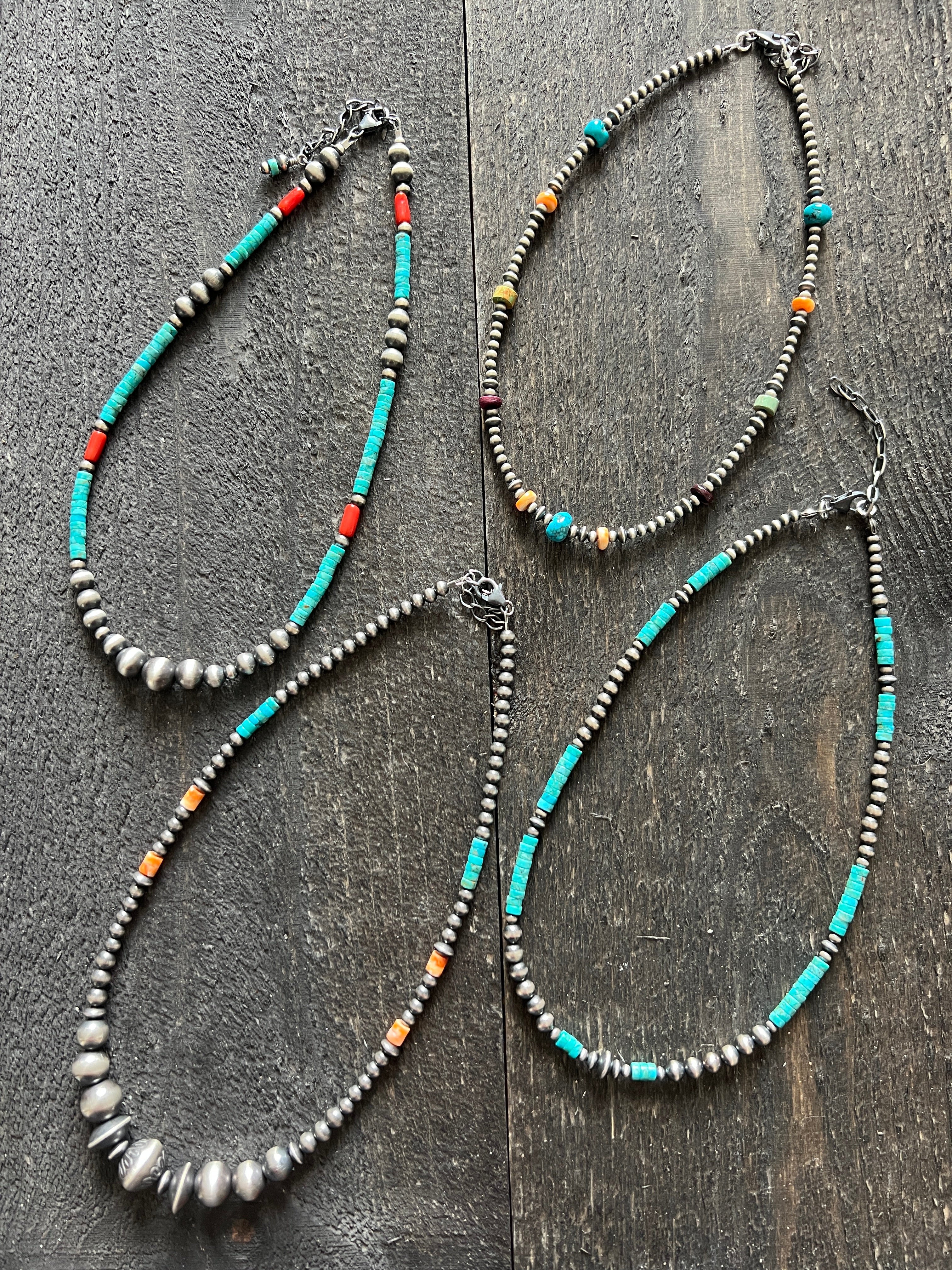 Summer Lovin’ Beaded Layering Necklace with Sterling Silver, Spiny Oyster Shell and Turquoise, 14 + 2”, The Color Drop