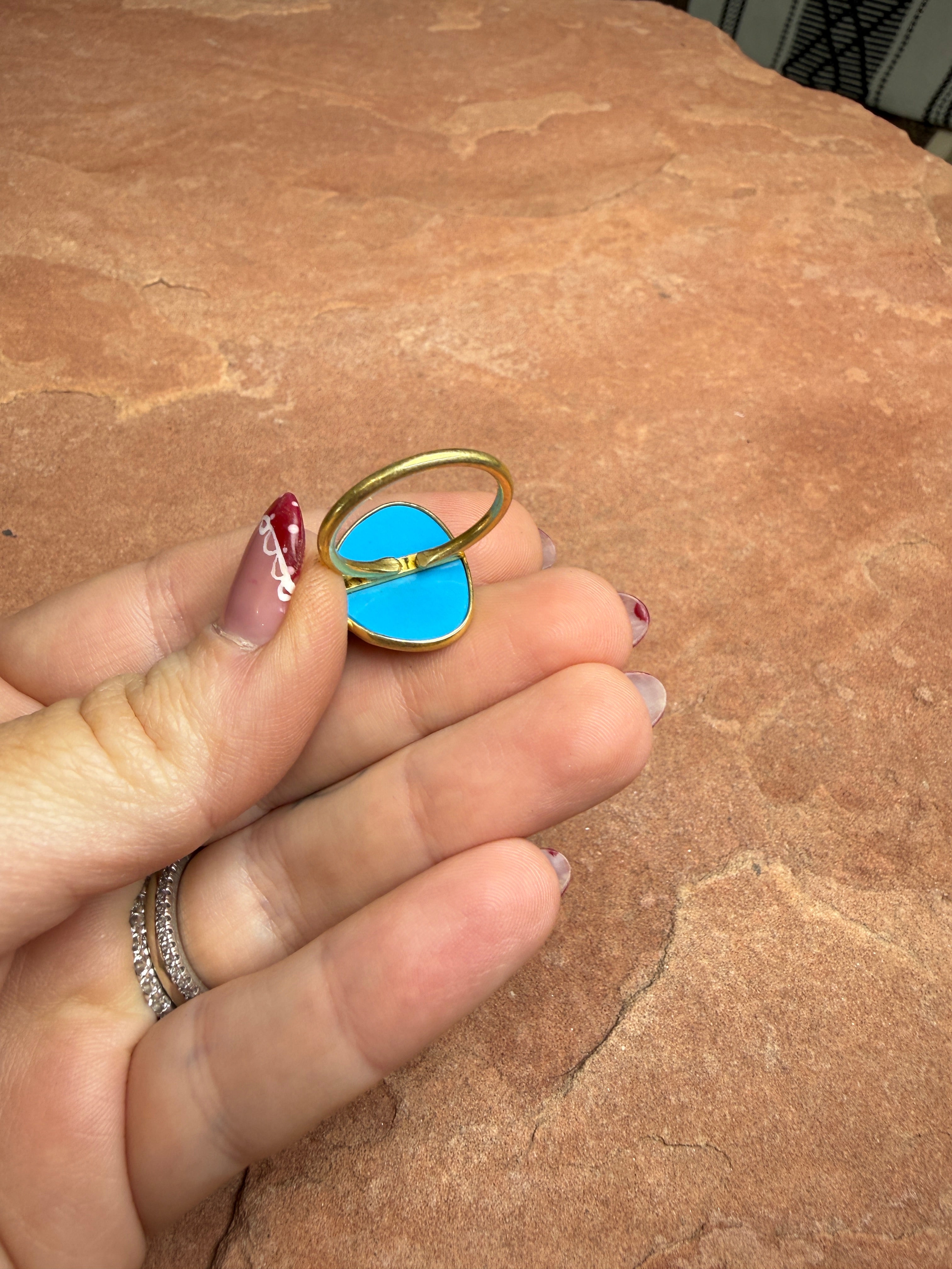 “The Golden Collection” Desert Sky Gold Plated Sterling Silver Turquoise Adjustable Ring