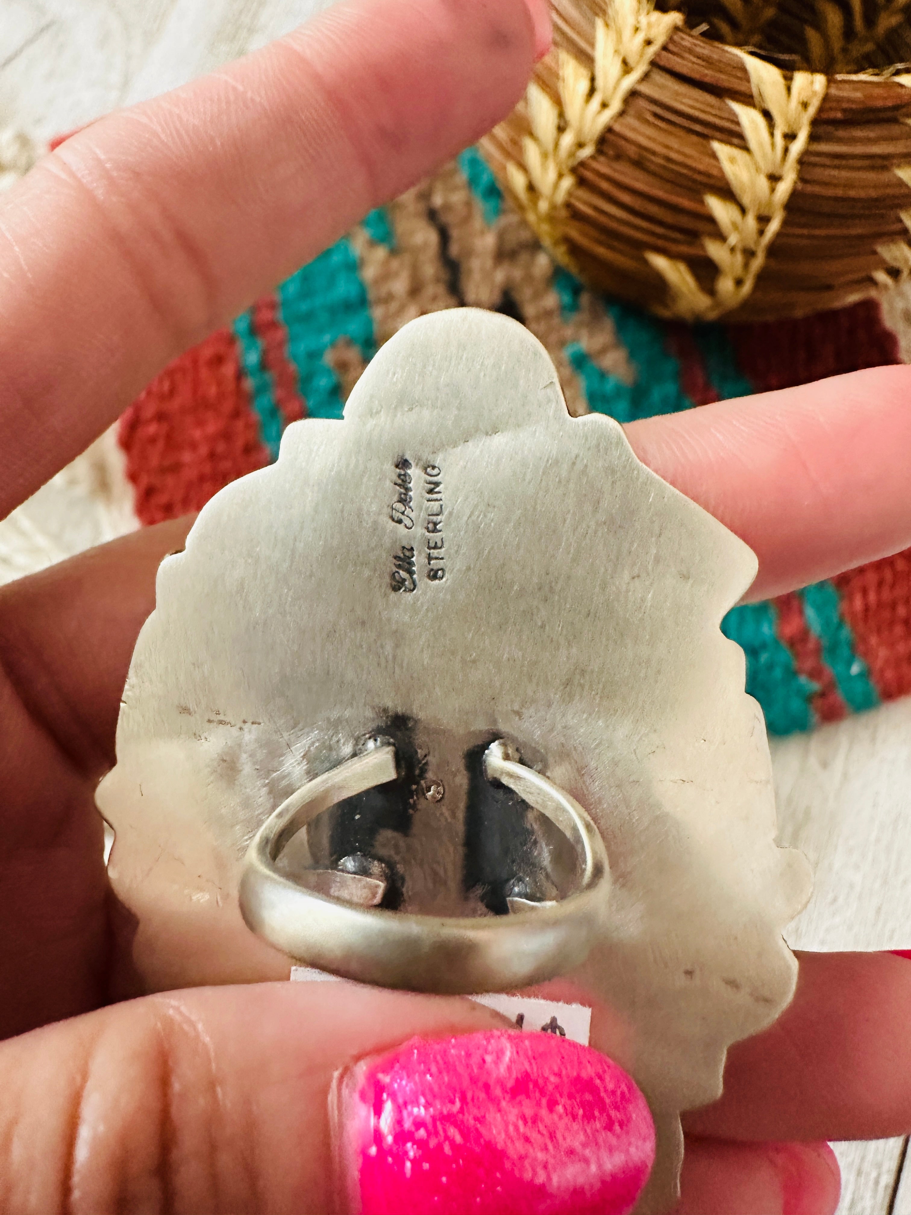 Handcrafted Turquoise & Sterling Silver Cluster Ring Size 8.5 by Ella Peter