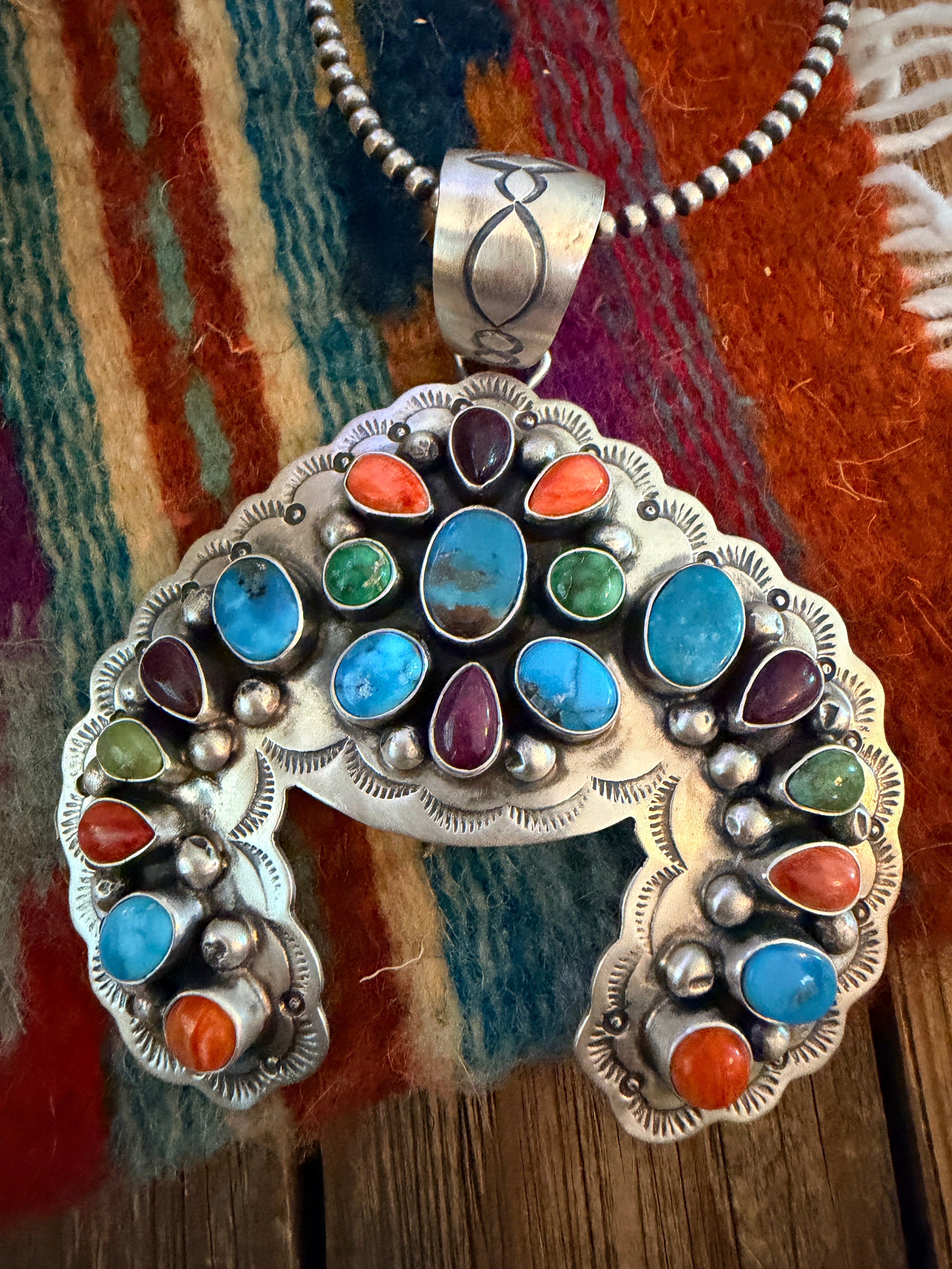 Handcrafted Sterling Silver & Multi Stone Naja Pendant by Cordell Platero