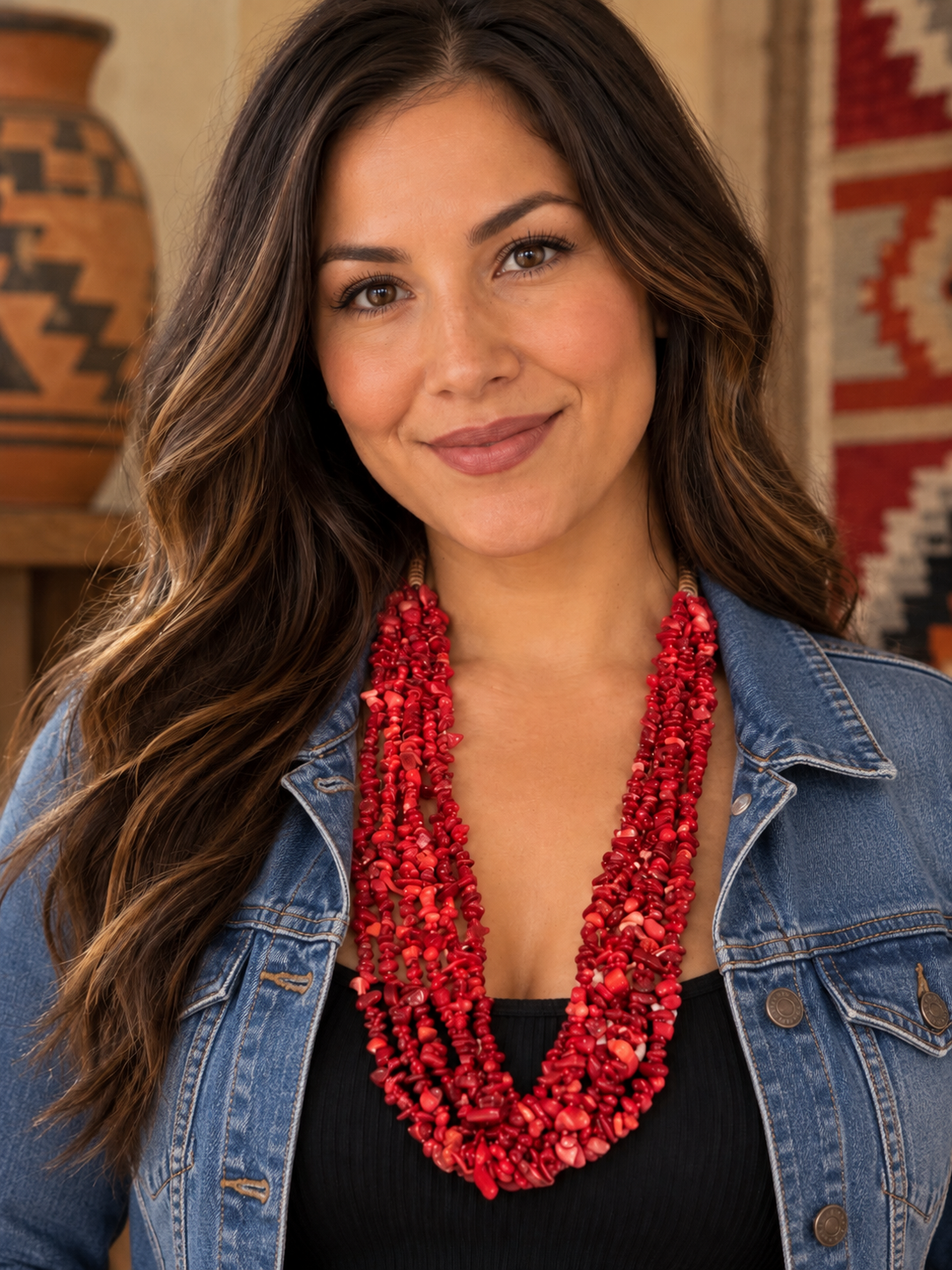 Multi-Strand Red Coral Chip Necklace