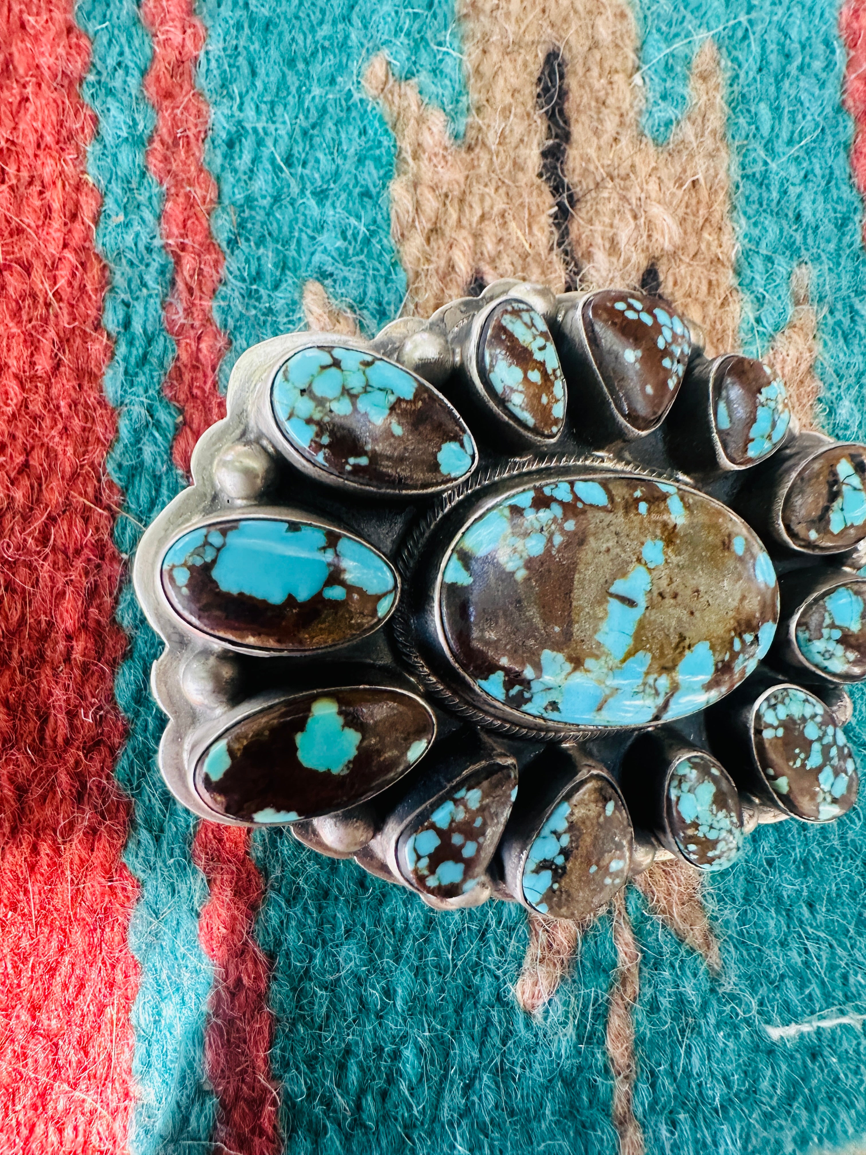 Handcrafted Turquoise & Sterling Silver Cluster Belt Buckle by Kathleen Livingston