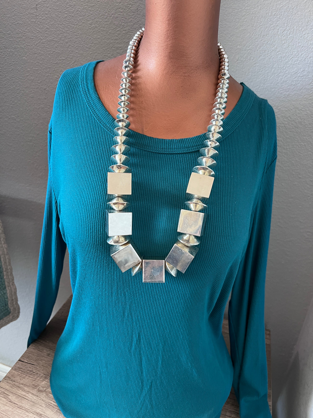 Estate Collection Vintage Sterling Silver Extra Chunky Geometric Beaded Necklace by Rainstar