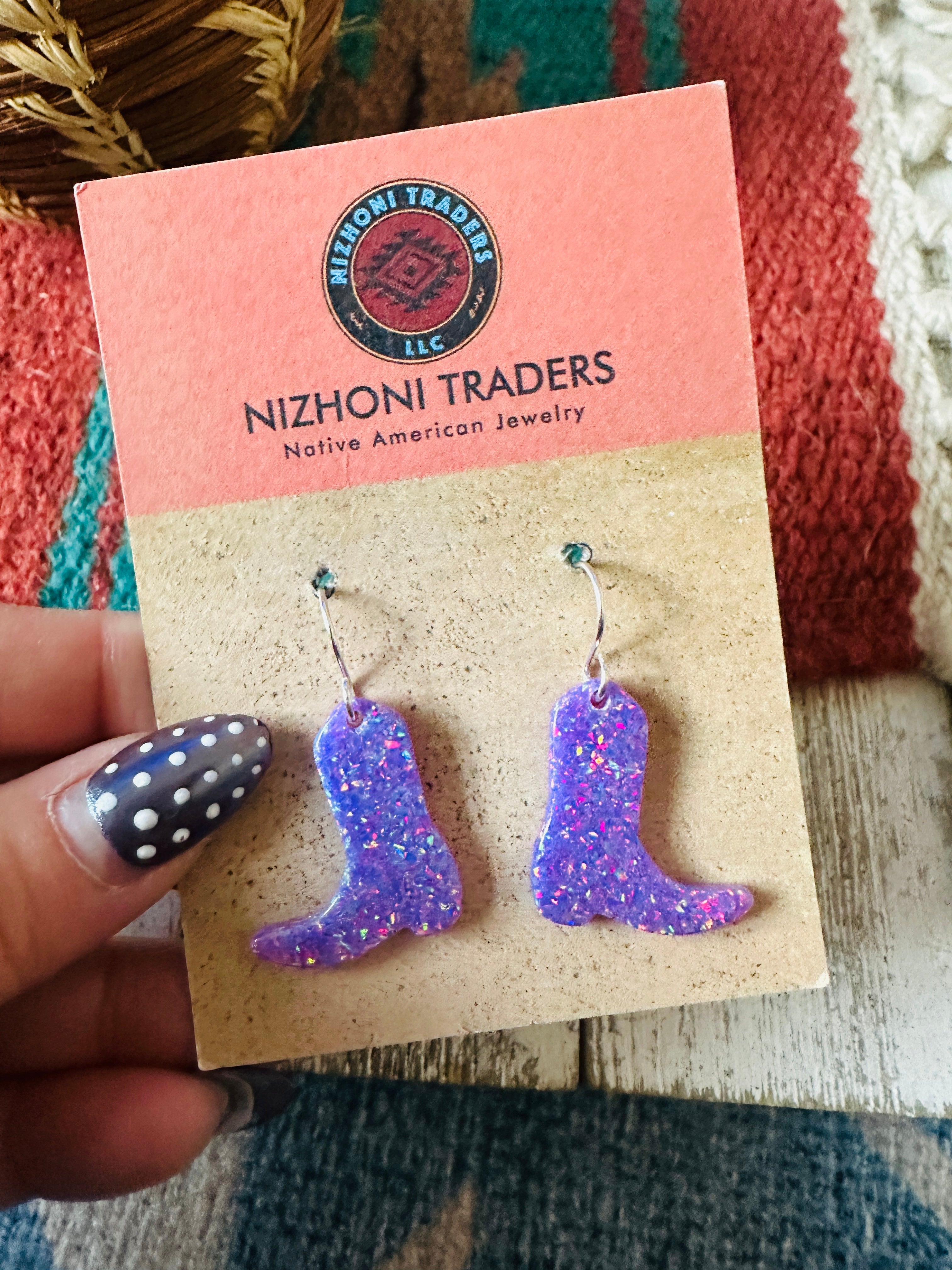 Handcrafted Sterling Silver & Opal Cowboy Boot Dangle Earrings