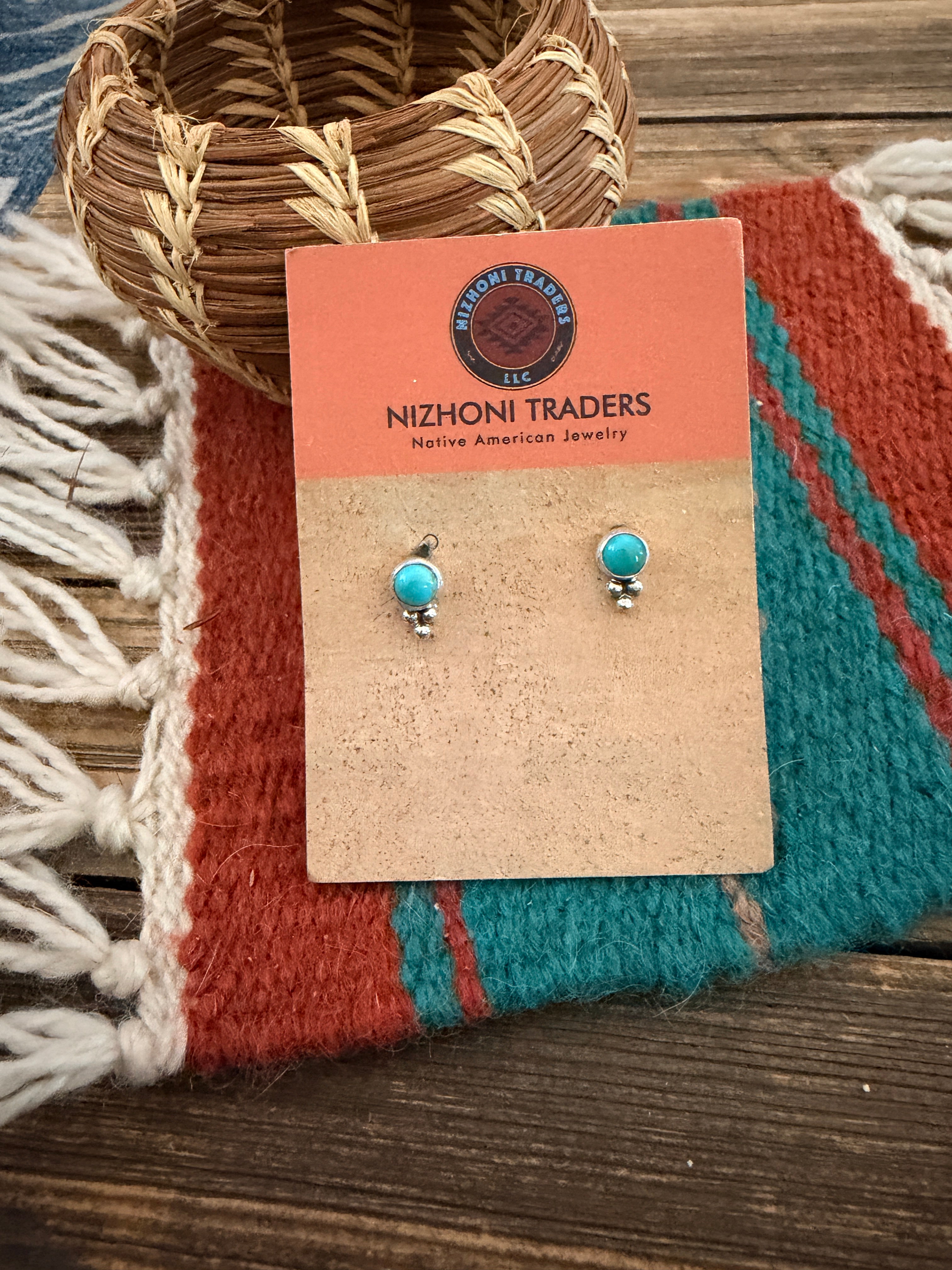 Handcrafted Turquoise & Sterling Silver Stud Earrings