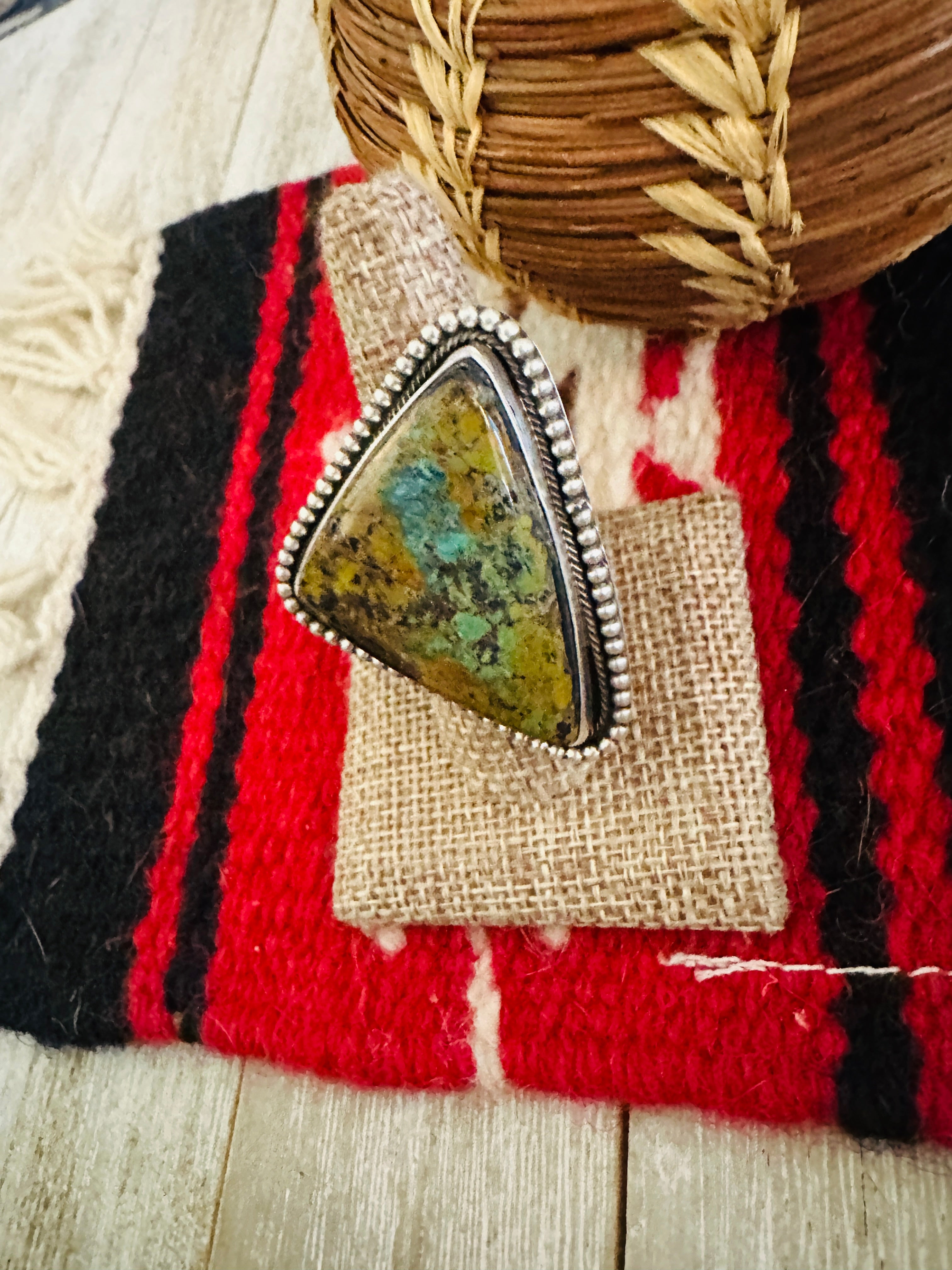 Hand Crafted Hubei Turquoise & Sterling Silver Ring Size 9