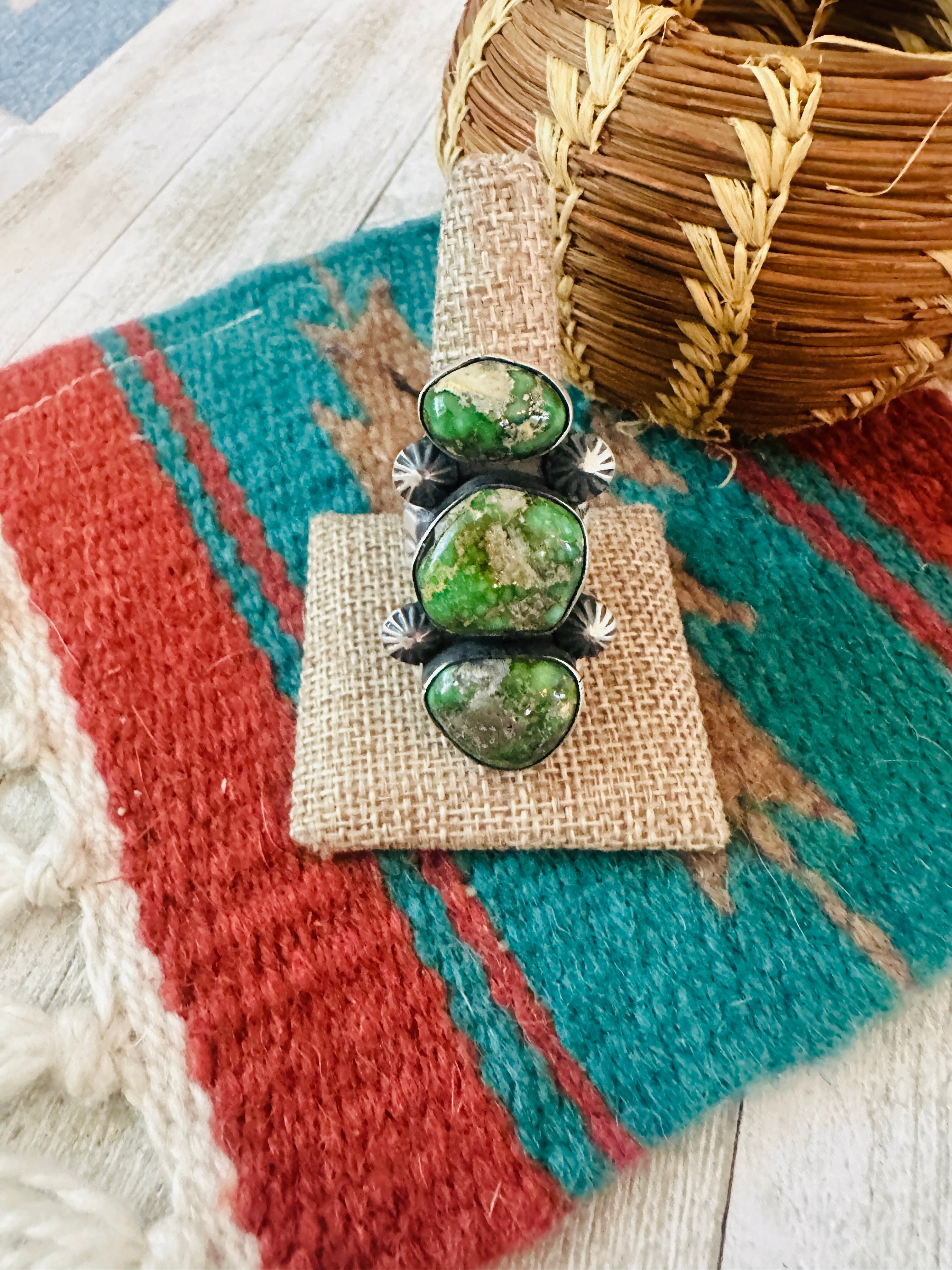 Handcrafted Sonoran Gold Turquoise & Sterling Silver Ring Chimney Butte Size 11