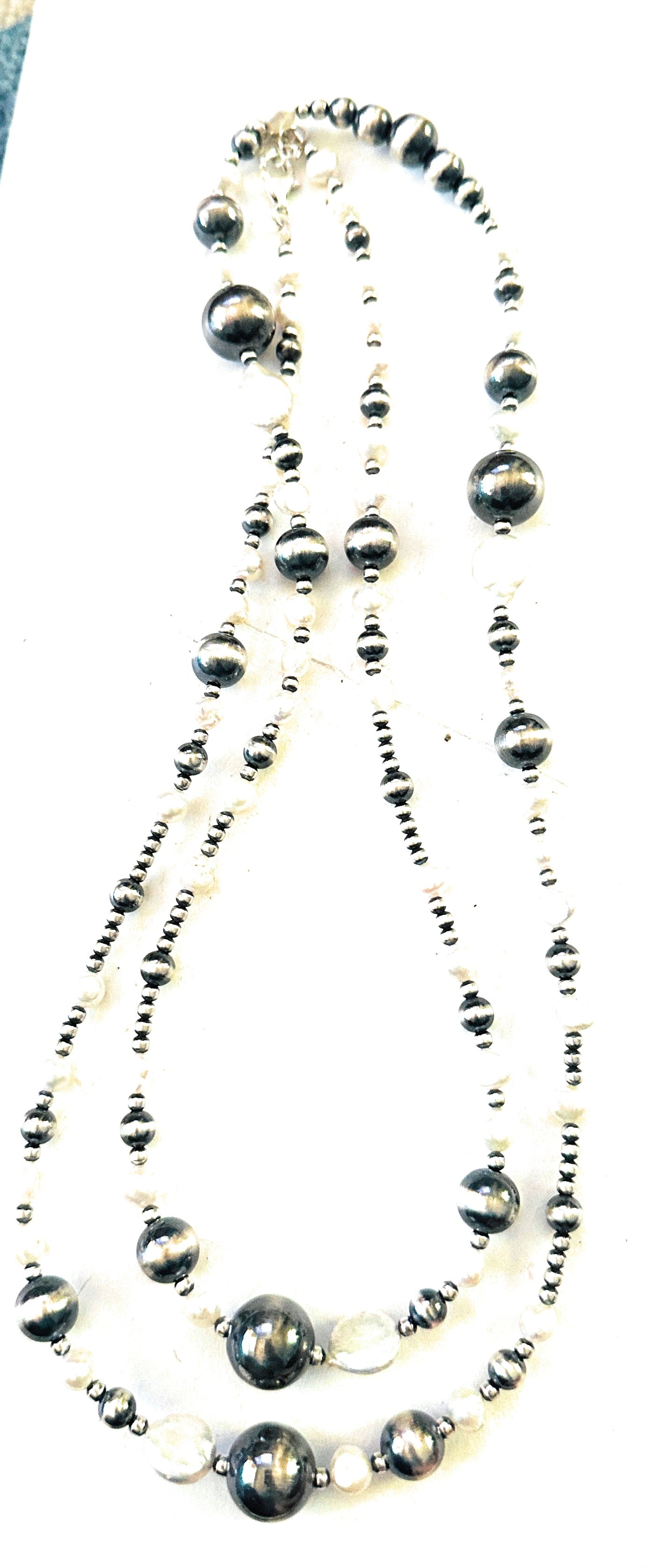 Handcrafted Pearl & Freshwater Pearl Beaded Necklace 42”