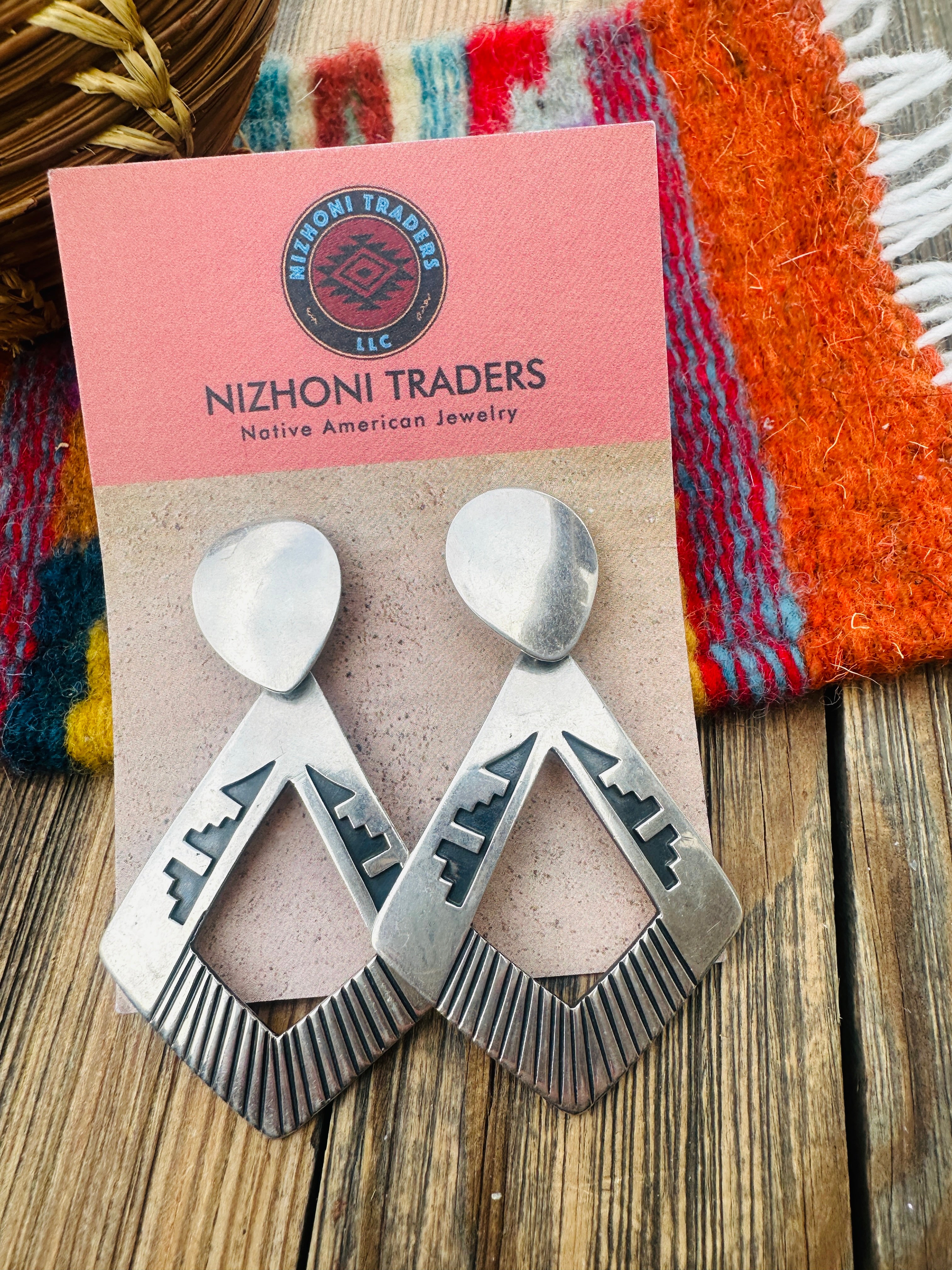 Handcrafted Old Pawn Sterling Silver Dangle Earrings