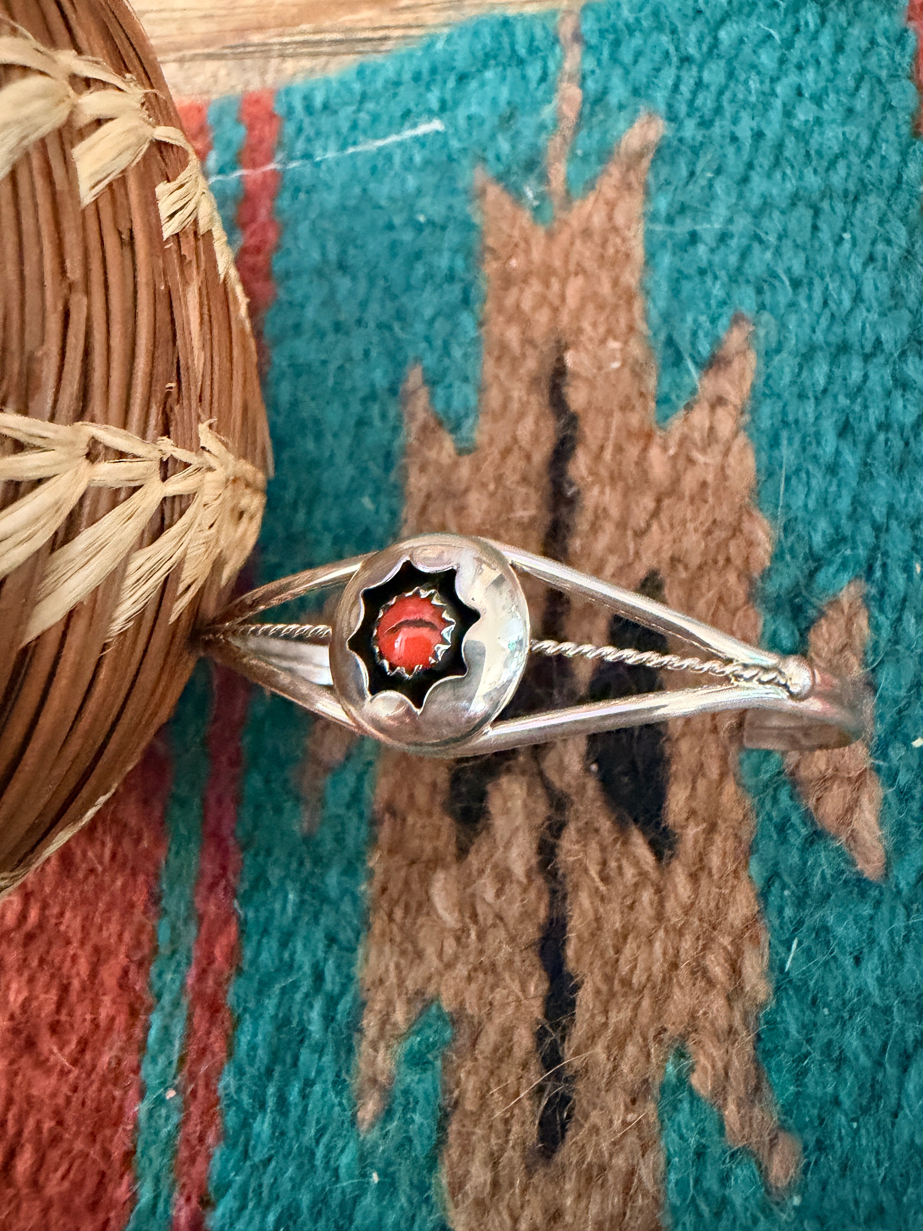 Handcrafted Coral & Sterling Silver Baby Cuff Bracelet