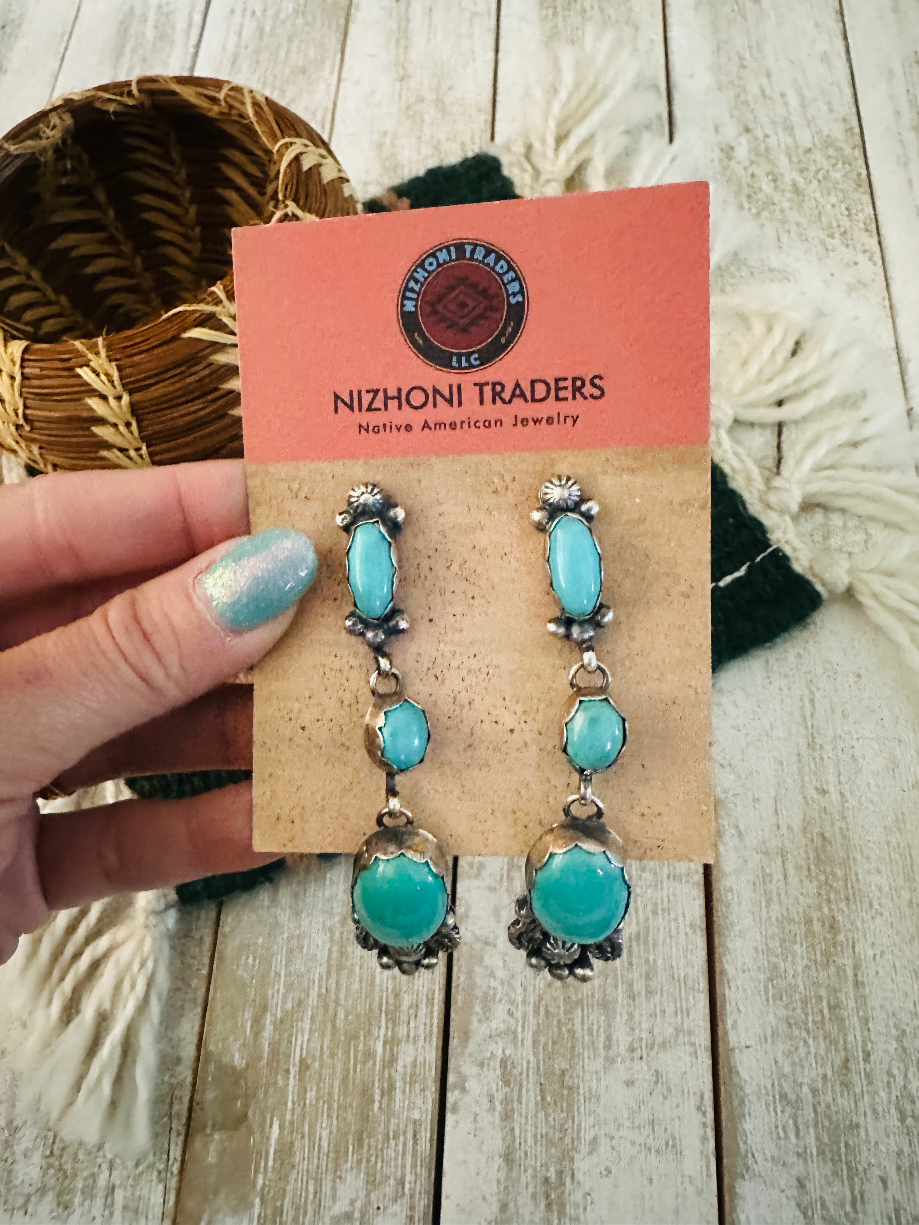 Navajo Sterling Silver & Turquoise Dangle Earrings