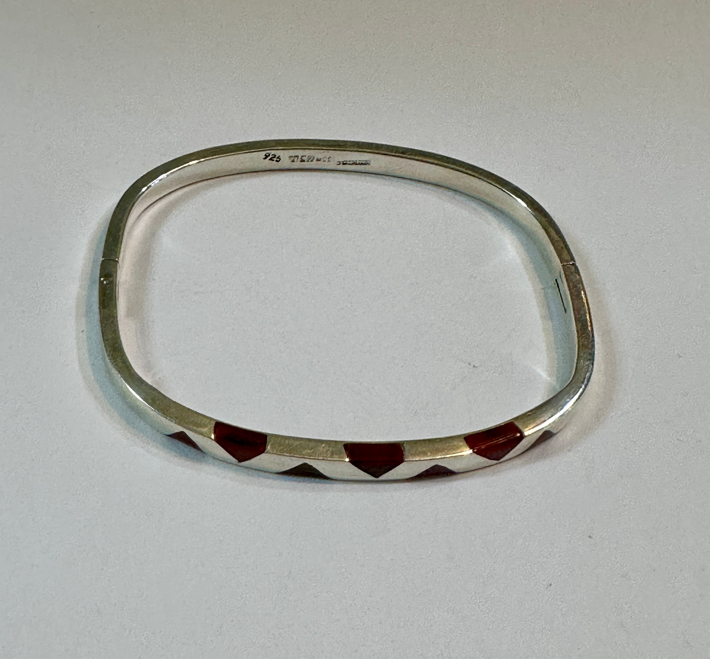 Hinged Bangle W/ Red Jasper Triangles