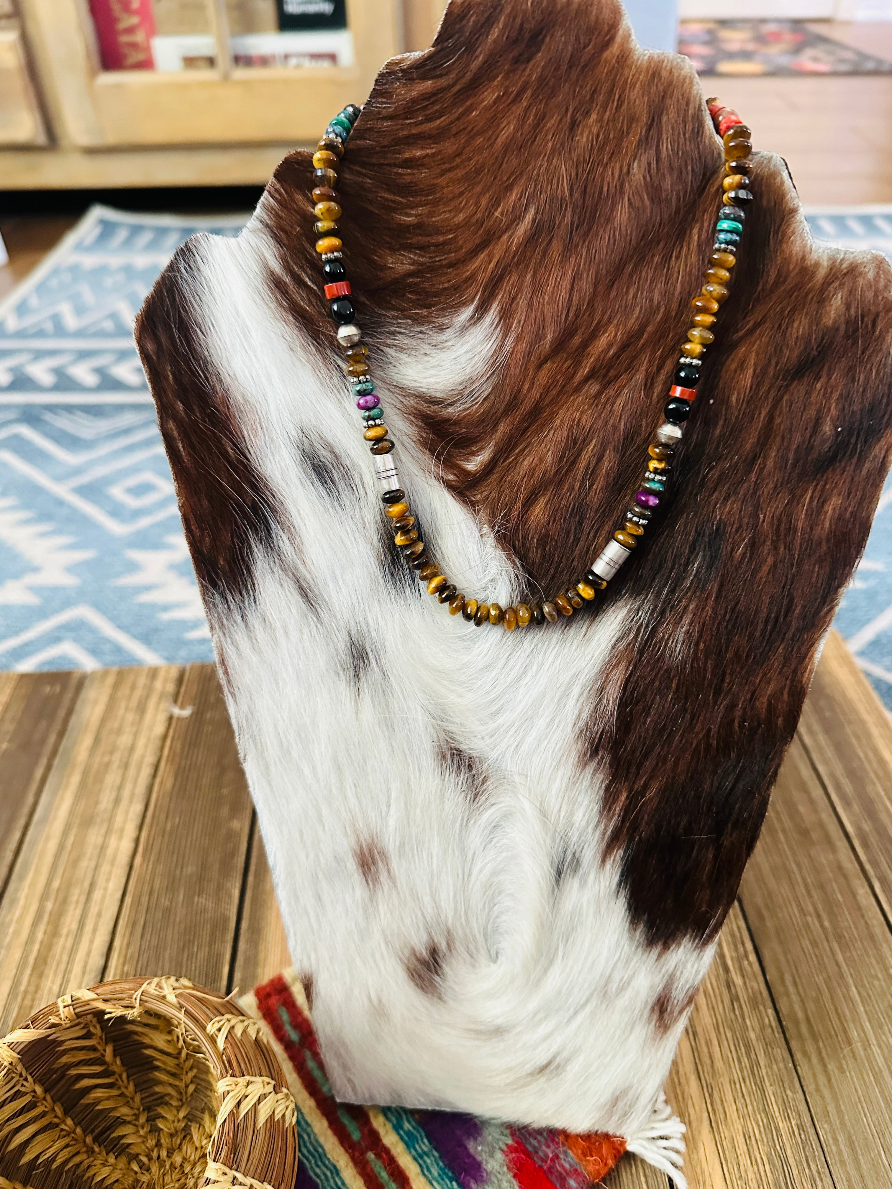 Handcrafted Multi Stone & Sterling Silver Beaded 16” Necklace by T & R Singer