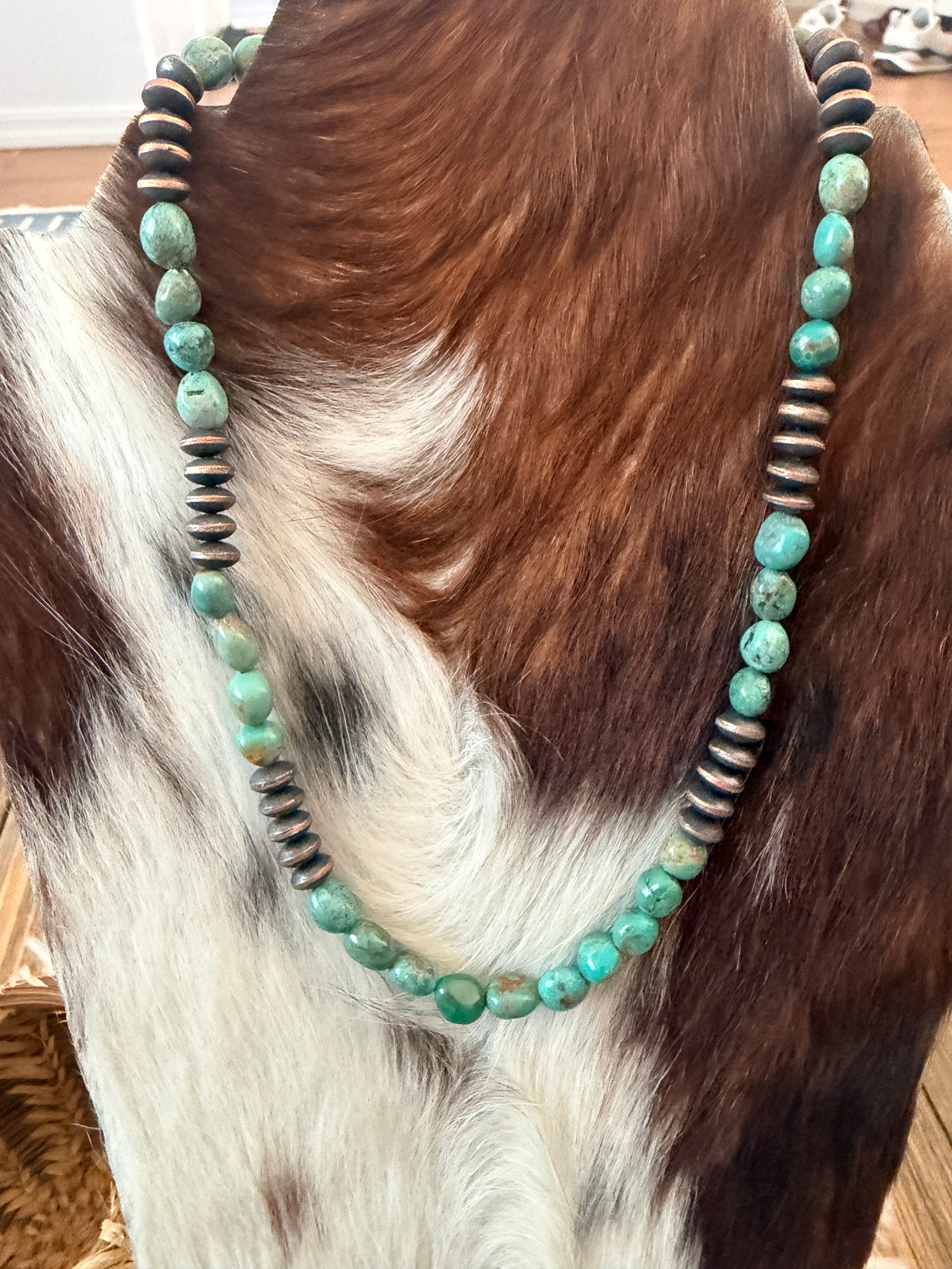 Handcrafted Turquoise & Copper 18” Beaded Necklace