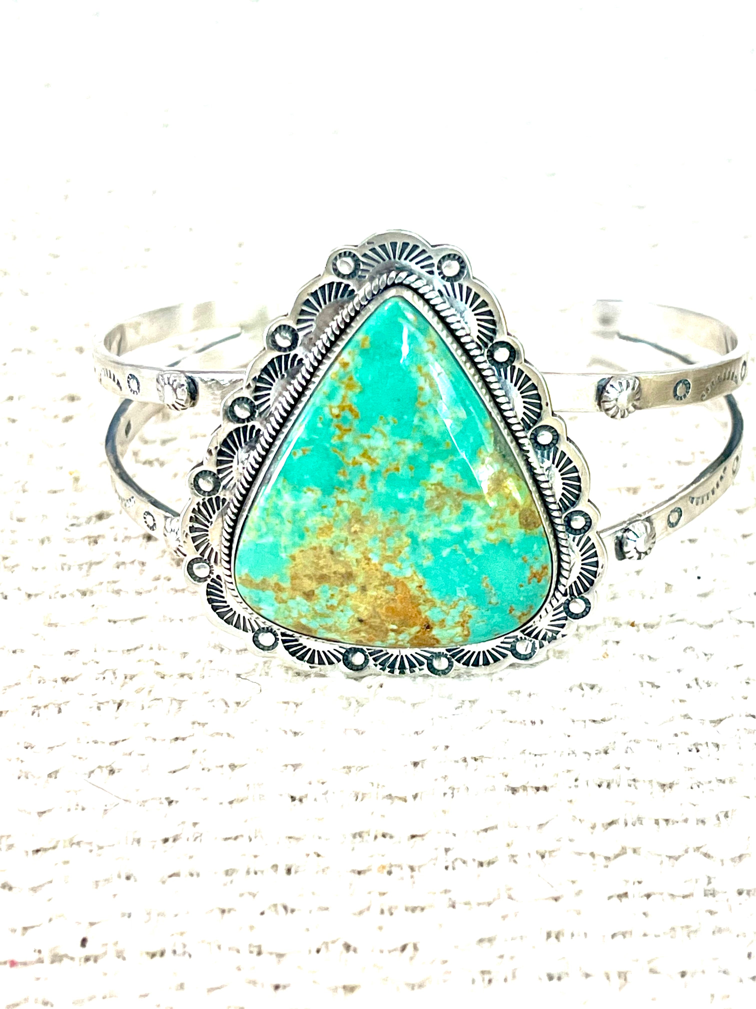 Gorgeous Handmade Sterling Silver & Royston Turquoise Cuff Bracelet