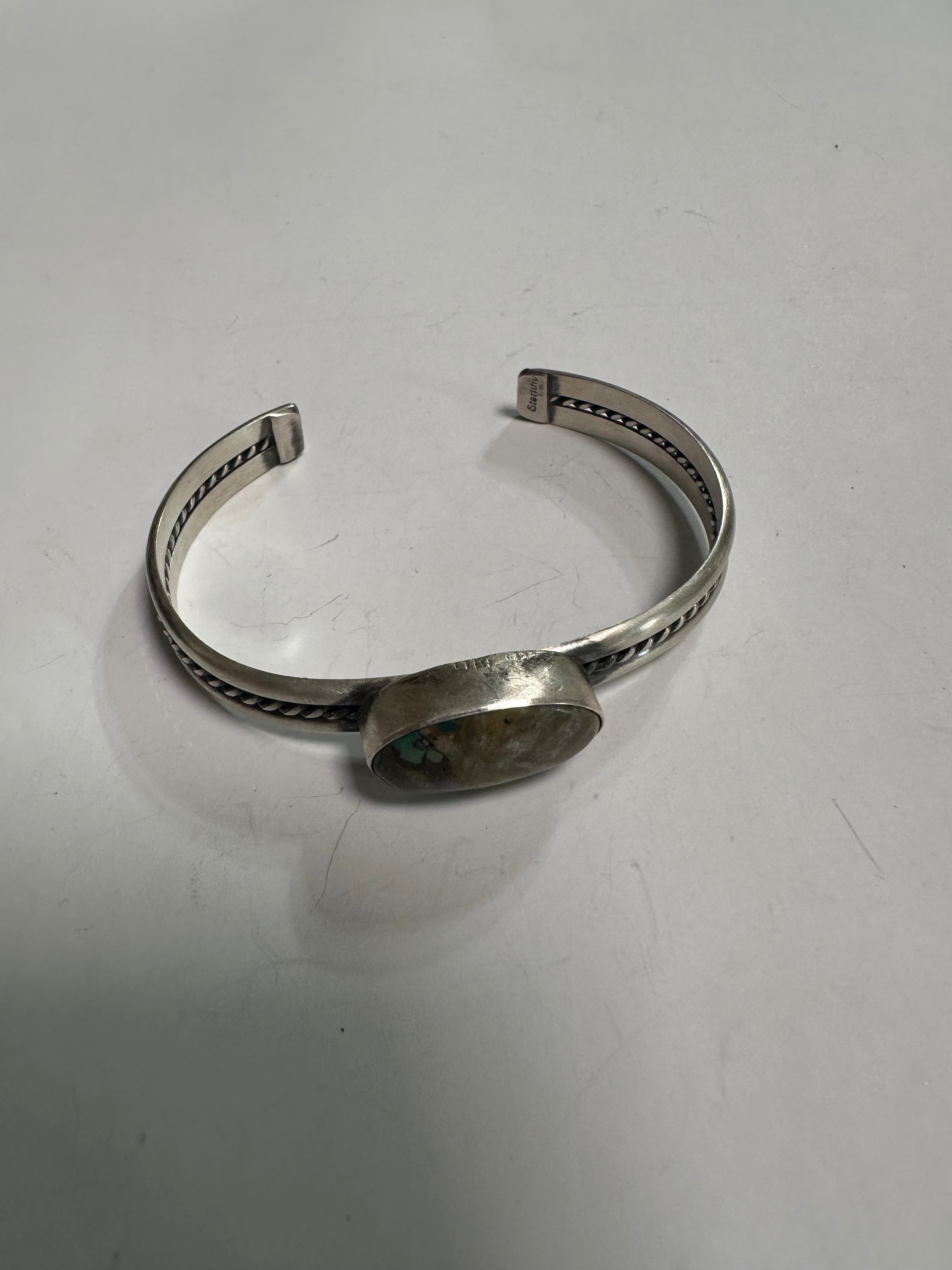 Handcrafted Single Stone Turquoise And Sterling Silver Adjustable Cuff Bracelet