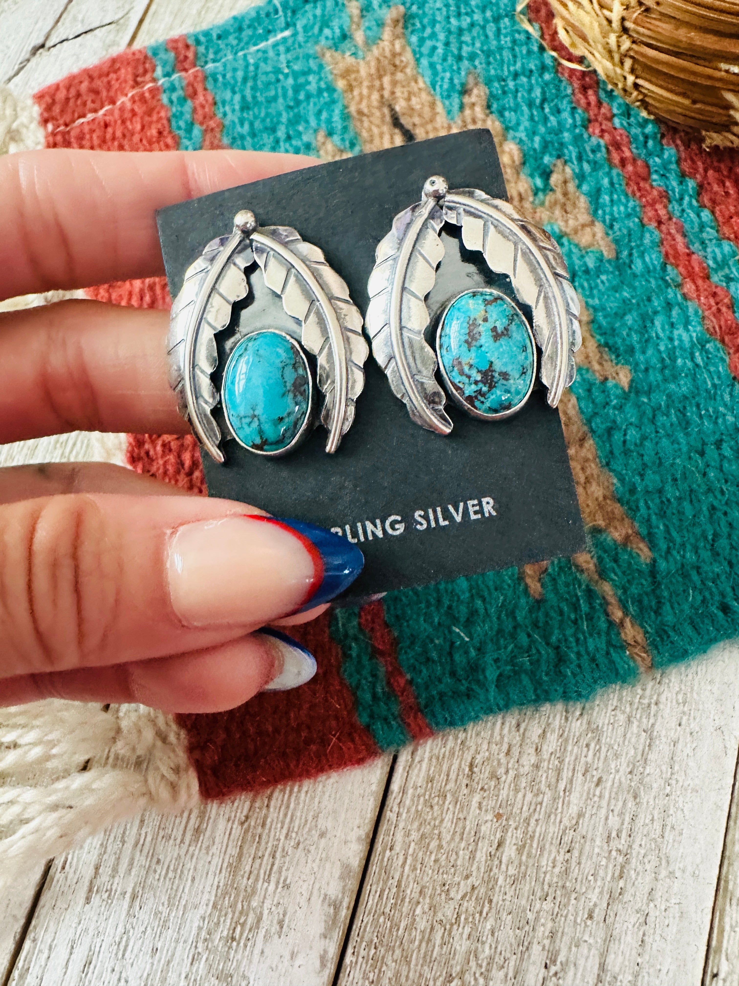 Handcrafted Sterling Silver & Turquoise Feather Post Earrings