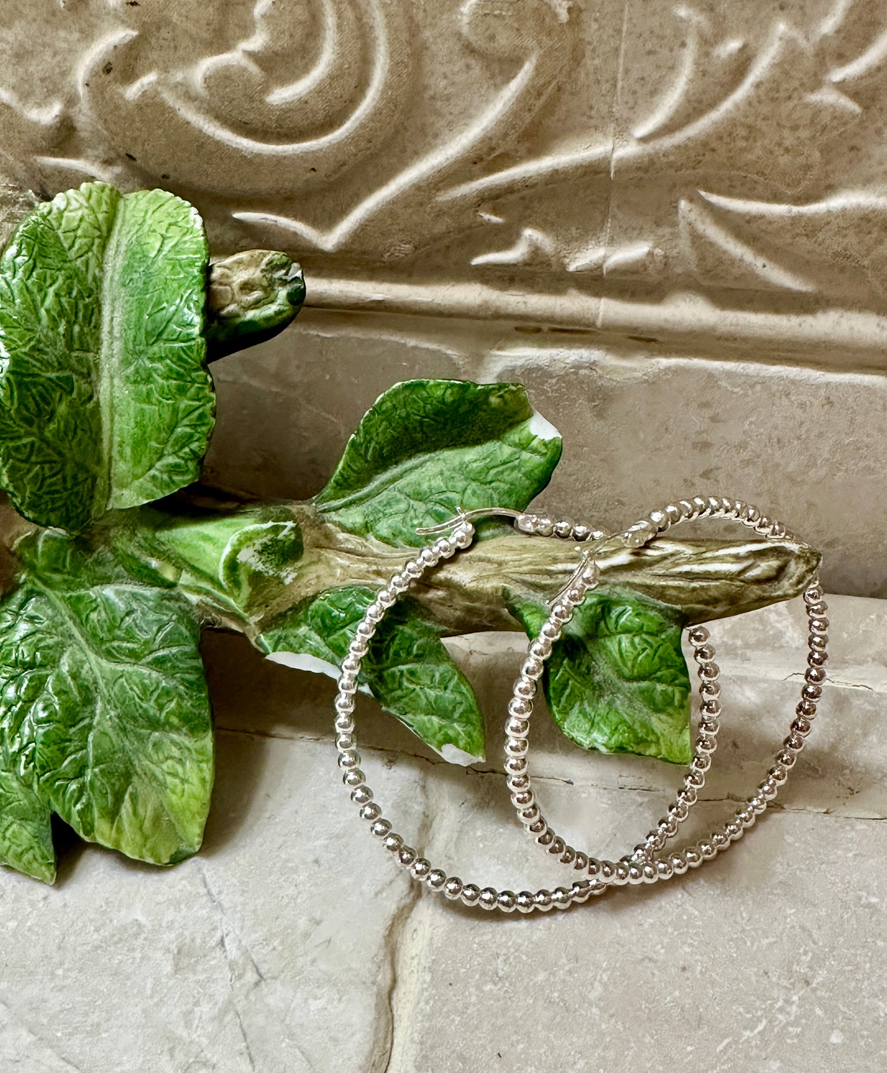 Beaded Hoop Earrings Sterling Silver 2”