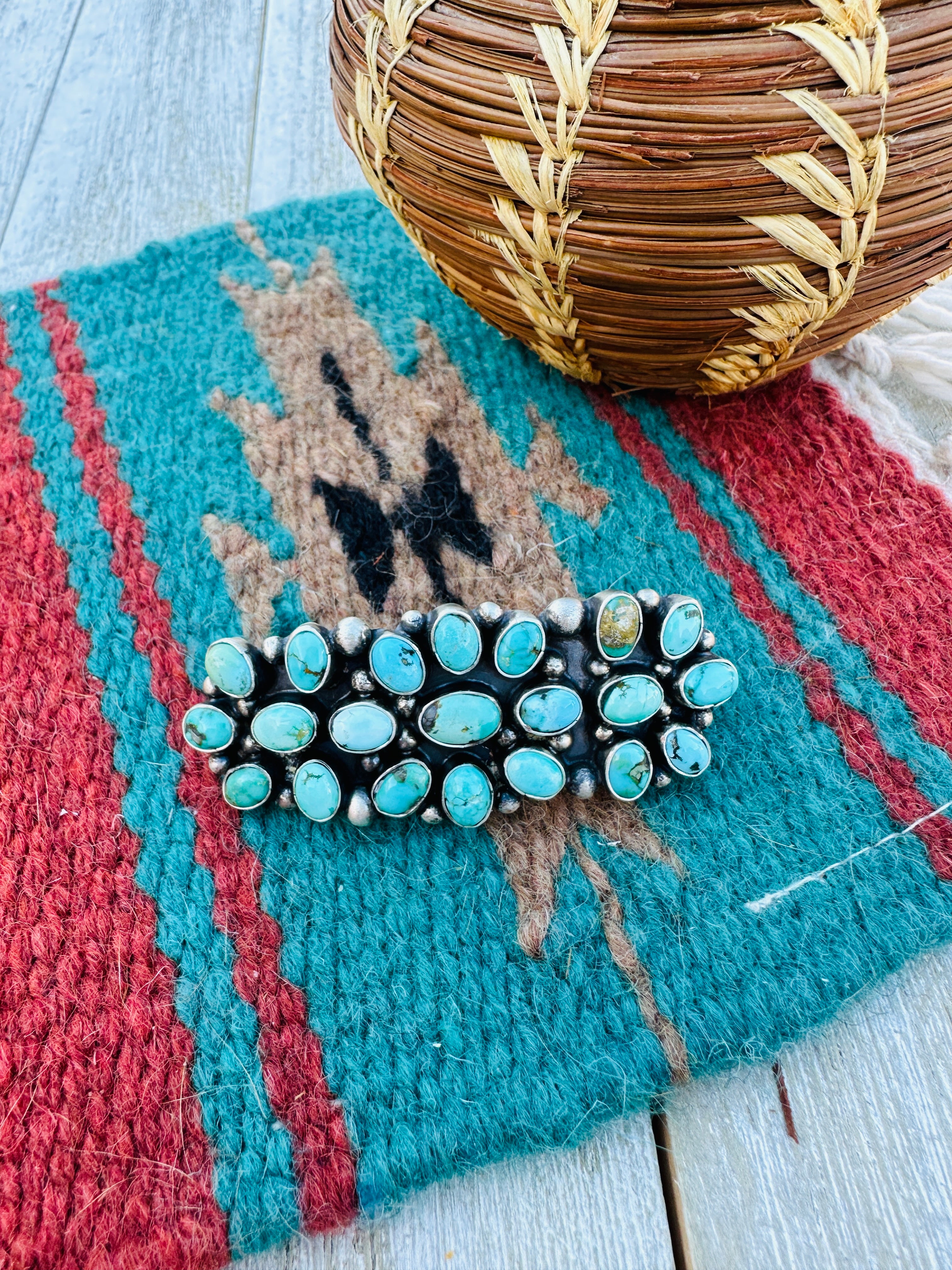 Handcrafted Turquoise & Sterling Silver Cluster Hair Barrette