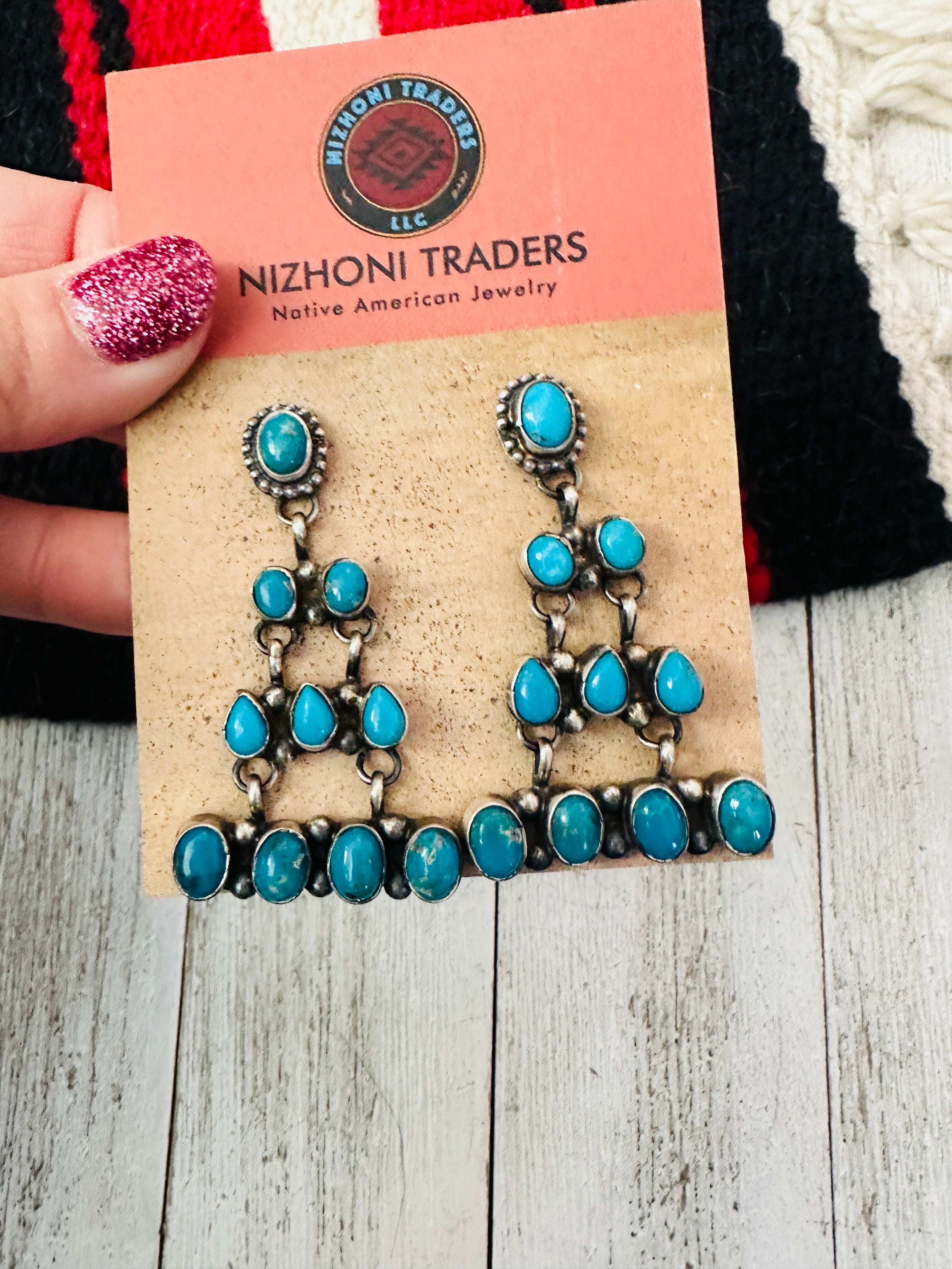 Handcrafted Sleeping Beauty Turquoise & Sterling Silver Chandelier Dangle Earrings