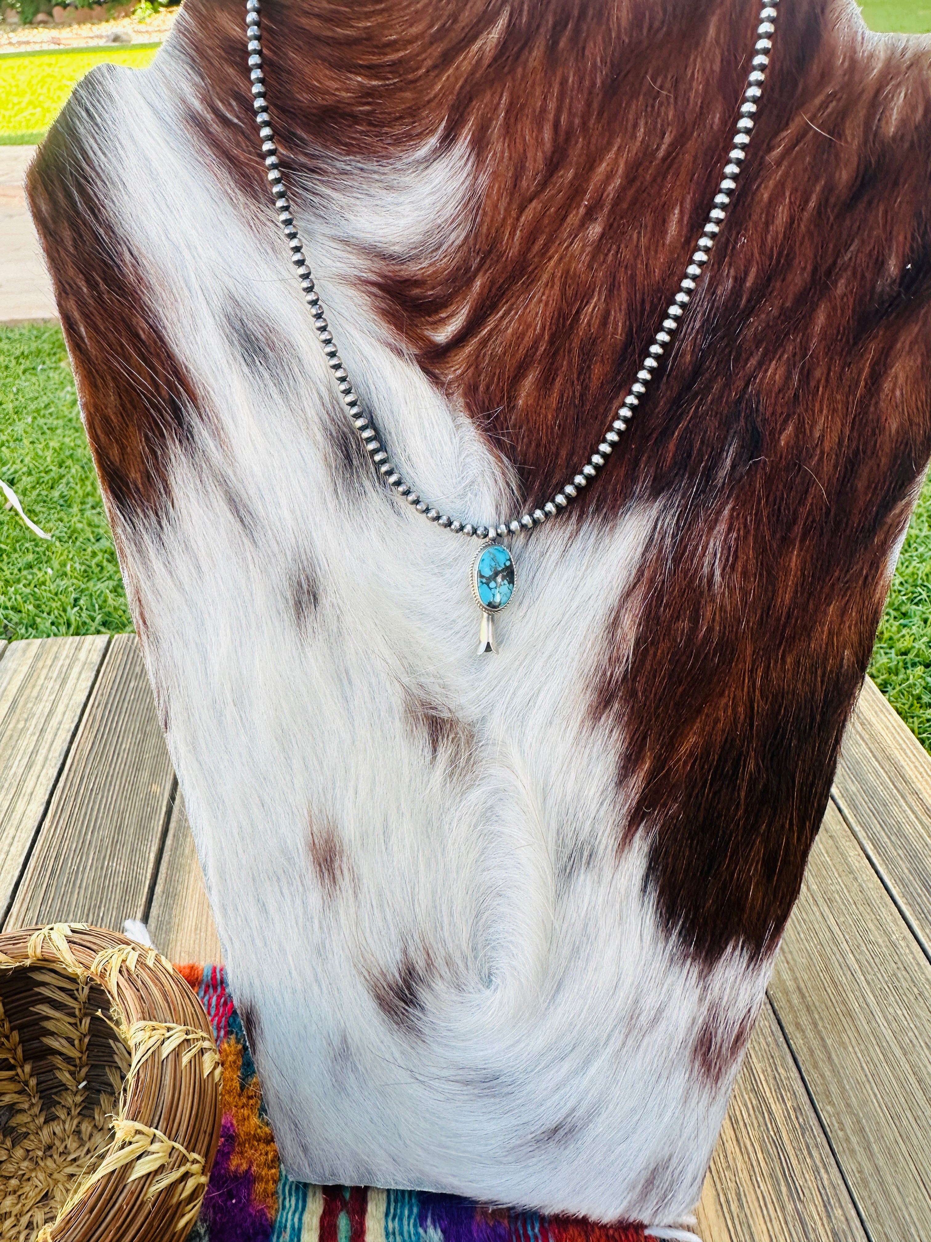 Handcrafted Turquoise & Sterling Silver Beaded Blossom Necklace