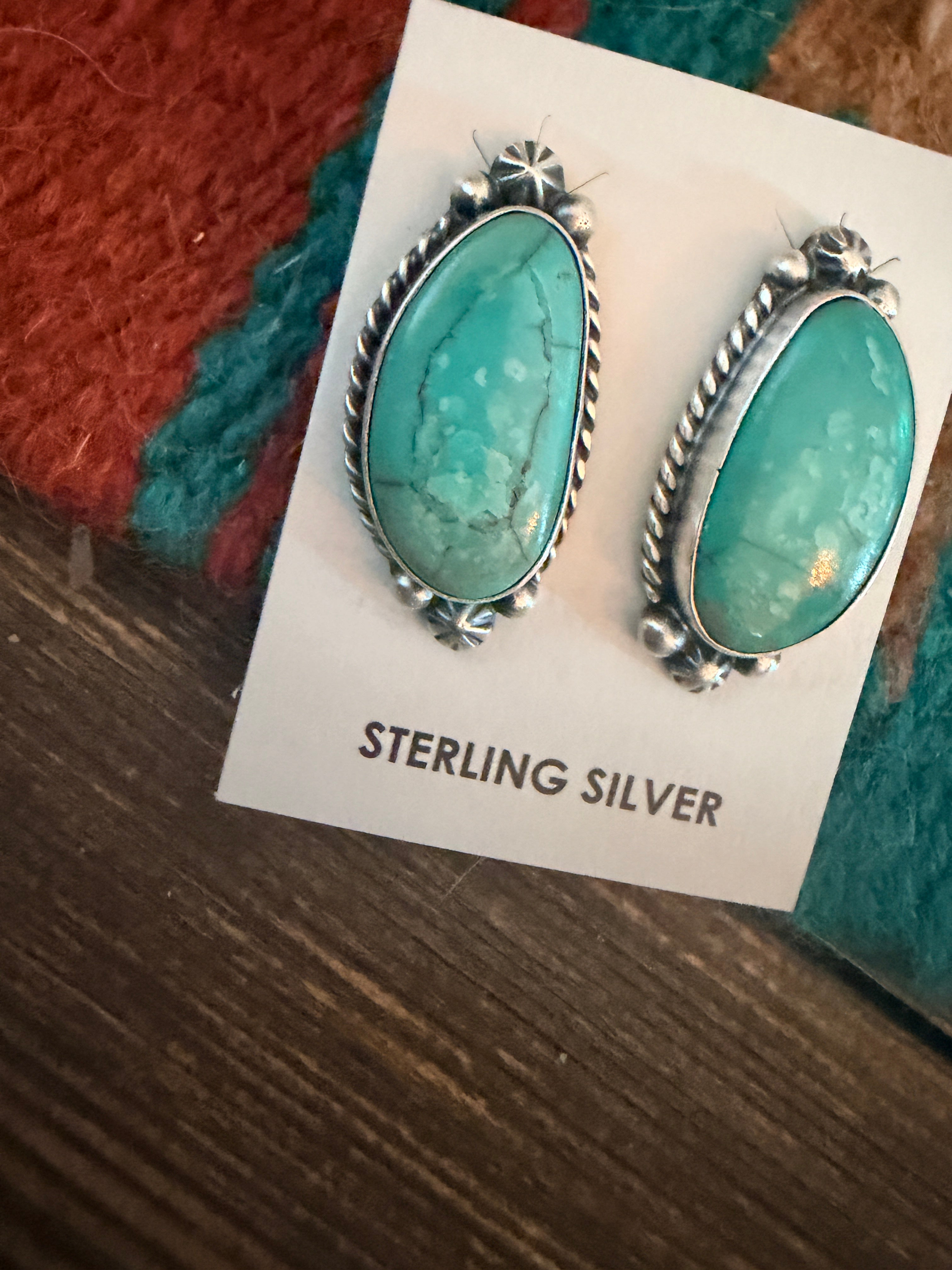 Handcrafted Turquoise & Sterling Silver Post Earrings