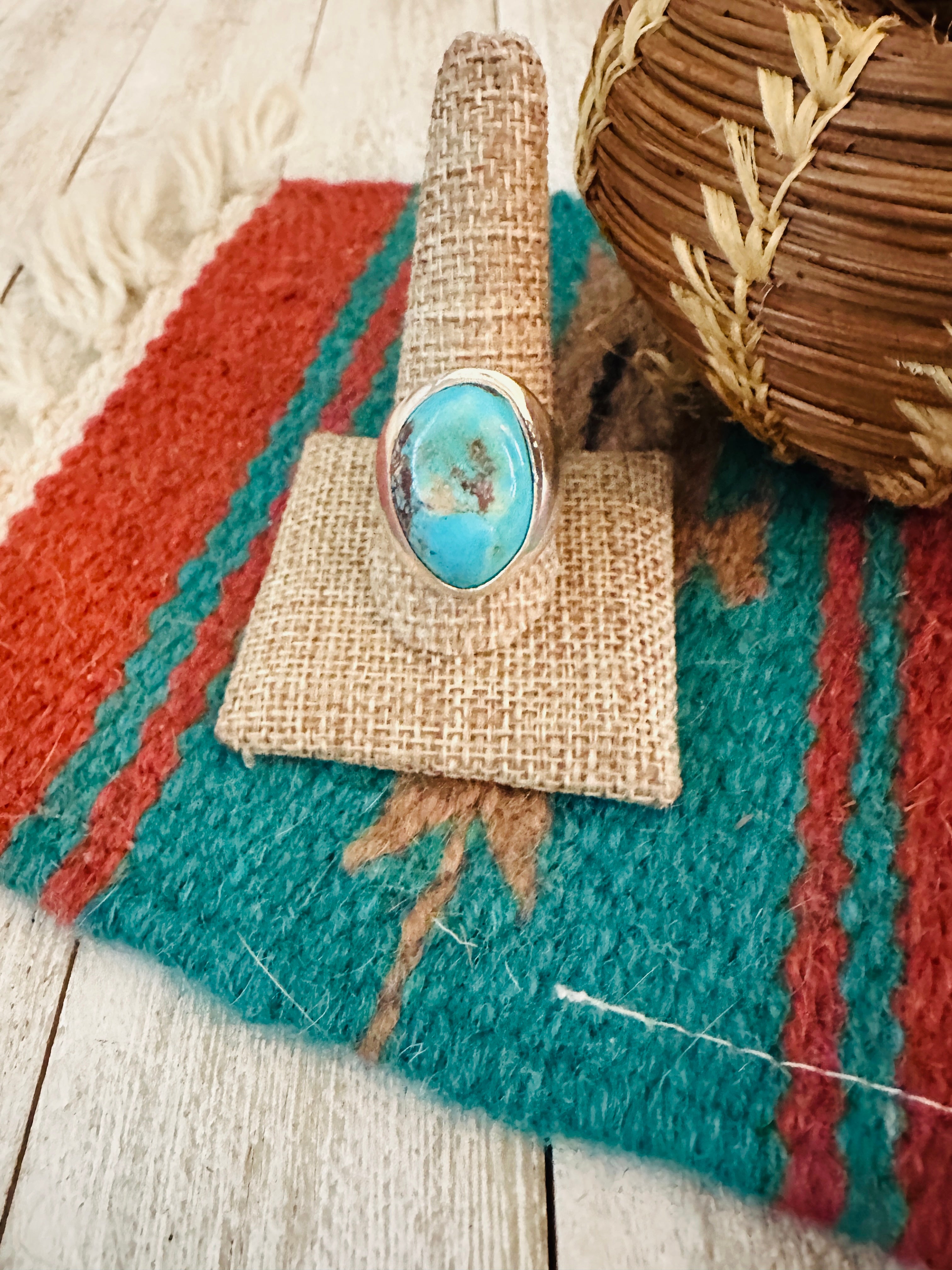 Handcrafted Turquoise & Sterling Silver Cigar Band Ring Size 11.5