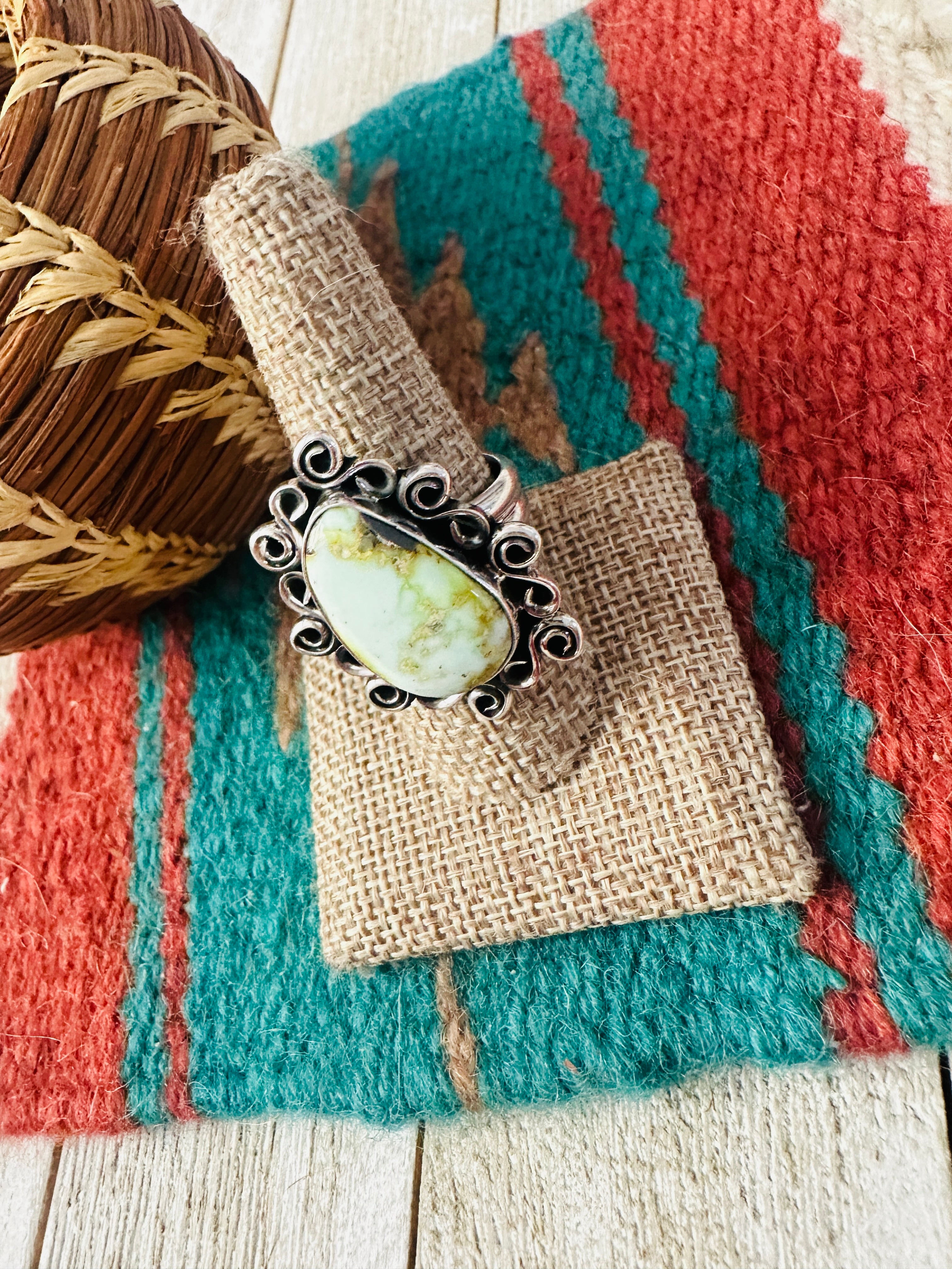 Handcrafted Carico Lake Turquoise & Sterling Silver Ring size 8