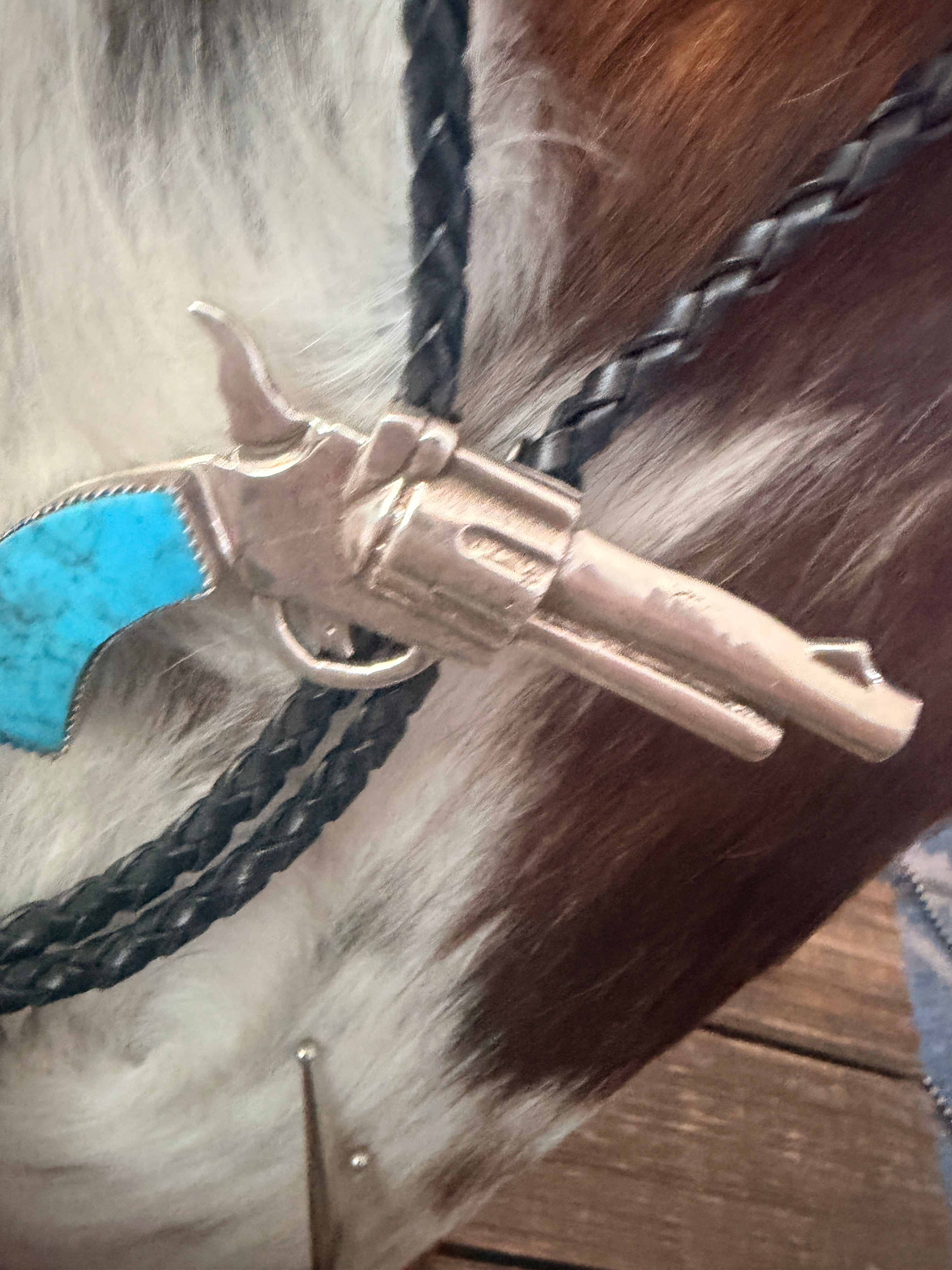 Handcrafted Sterling Silver & Turquoise Pistol Bolo Tie