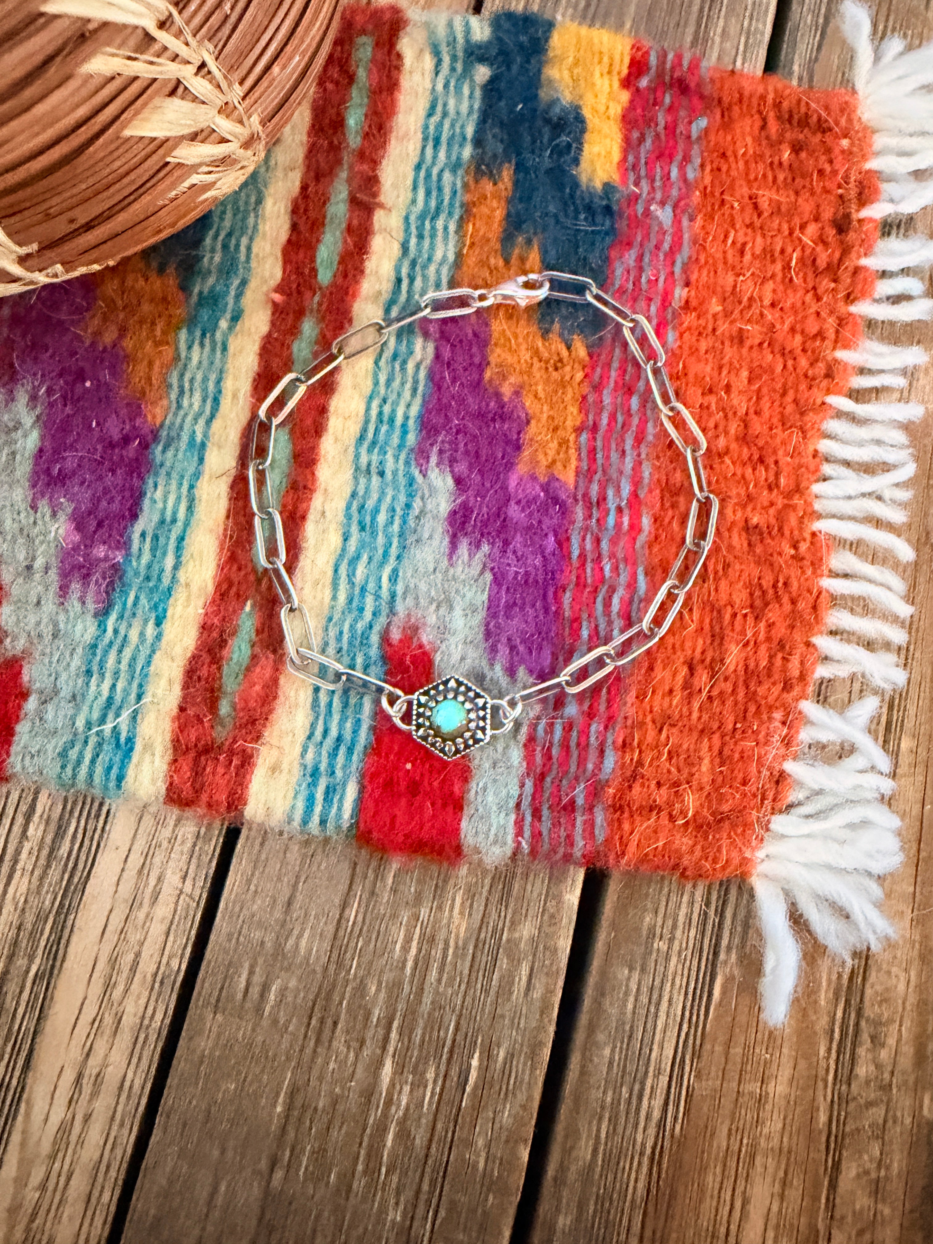 Handmade Sterling Silver and Turquoise Link Bracelet