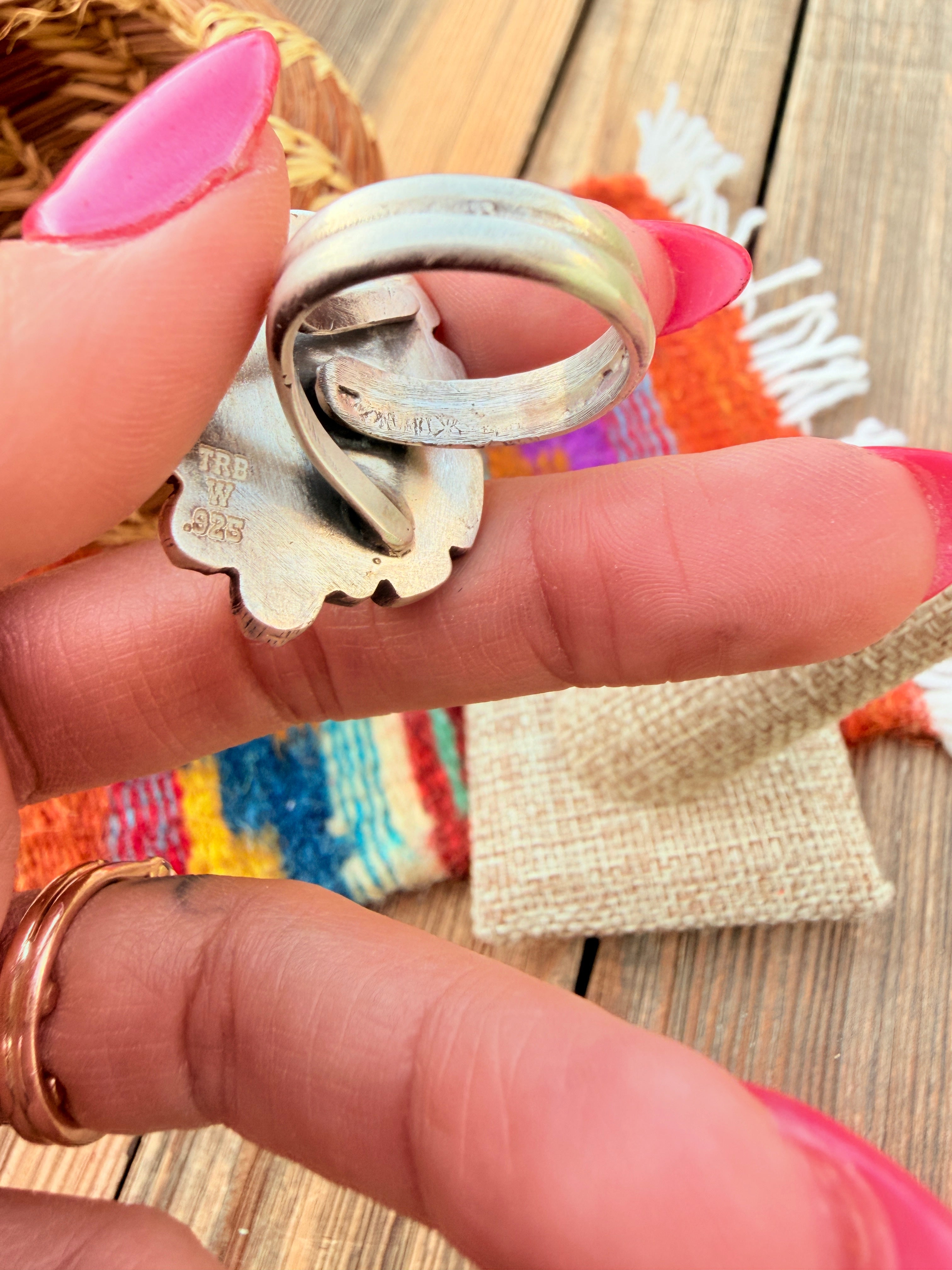 Handcrafted Fox Turquoise & Sterling Silver Adjustable Ring