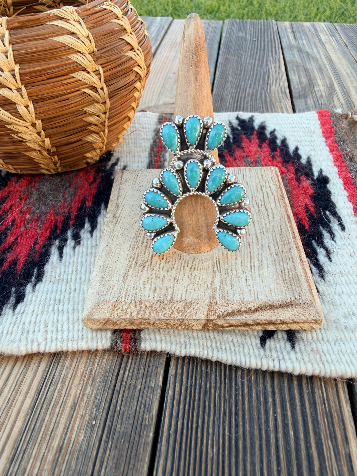 Handcrafted Turquoise & Sterling Silver Naja Cluster Adjustable Ring