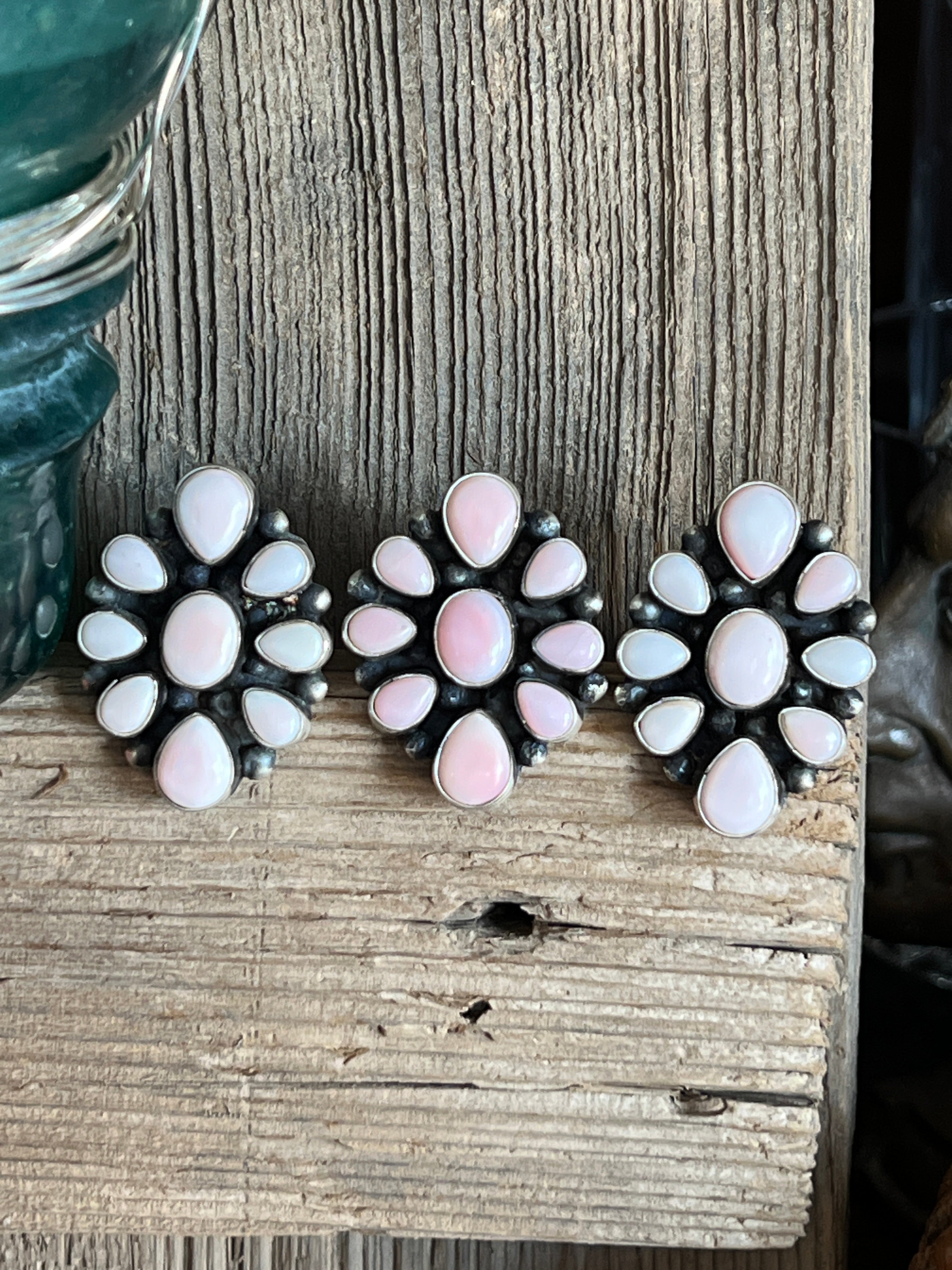 Handcrafted Sterling Silver and Queen Pink Conch Shell Cluster Ring by Travis Jim