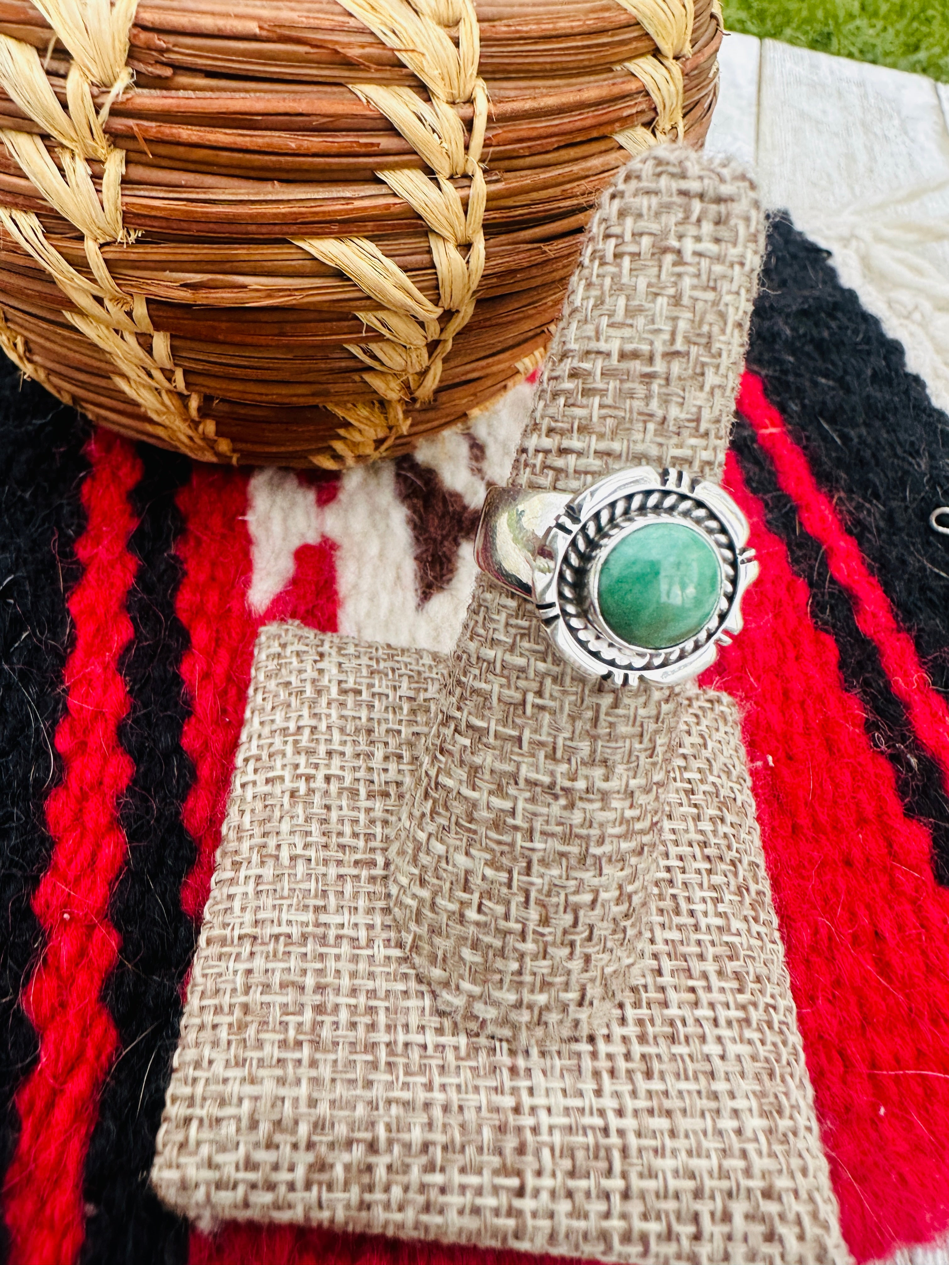 Handcrafted Turquoise & Sterling Silver Ring Size 6.75