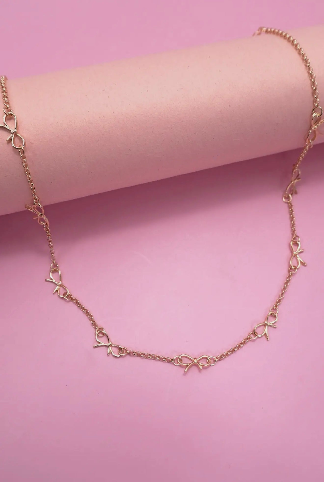 “The Golden Collection” BOW STATION NECKLACE Handmade Gold Plated Necklace