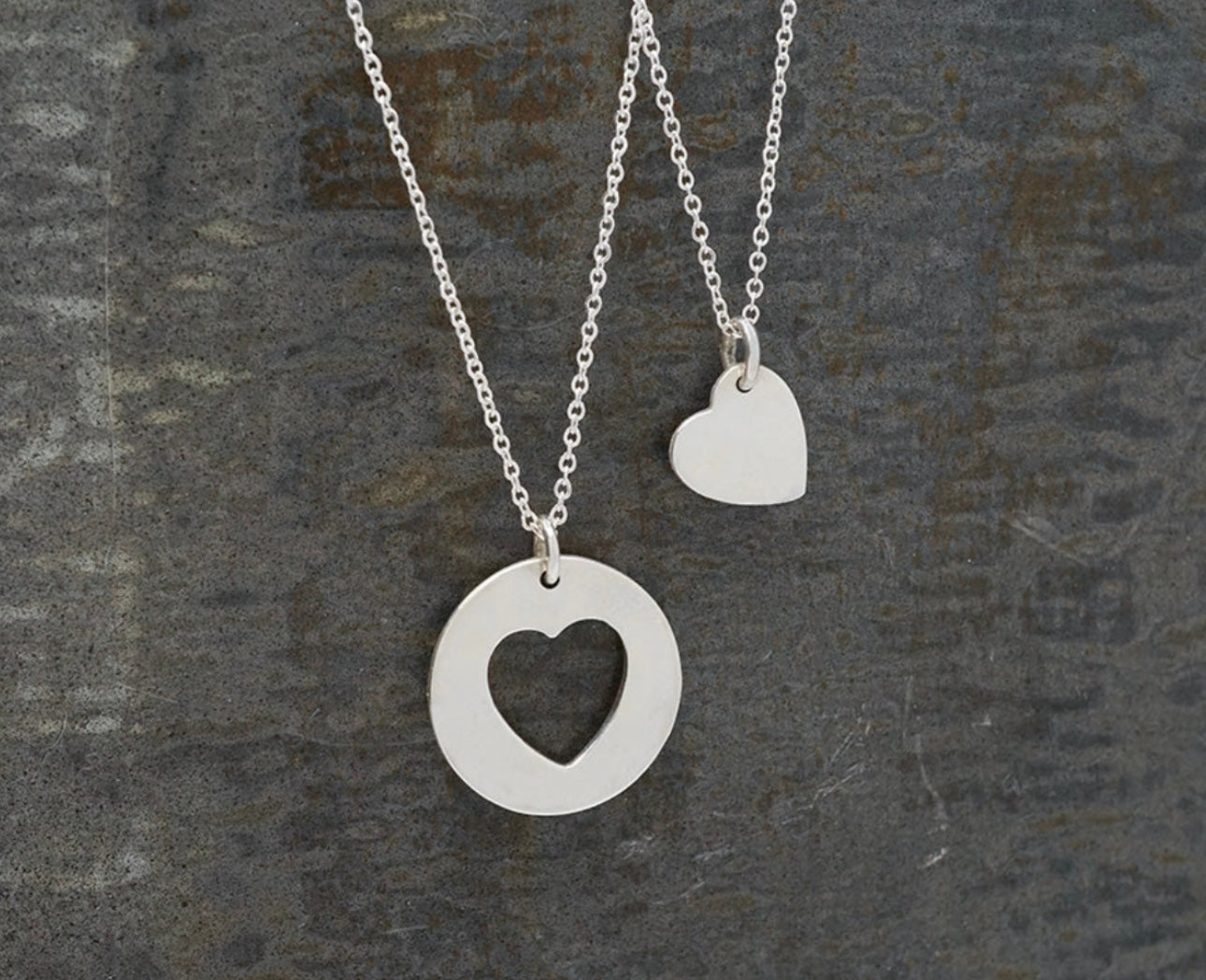 Heart and Cutout Double Sterling Silver Necklace