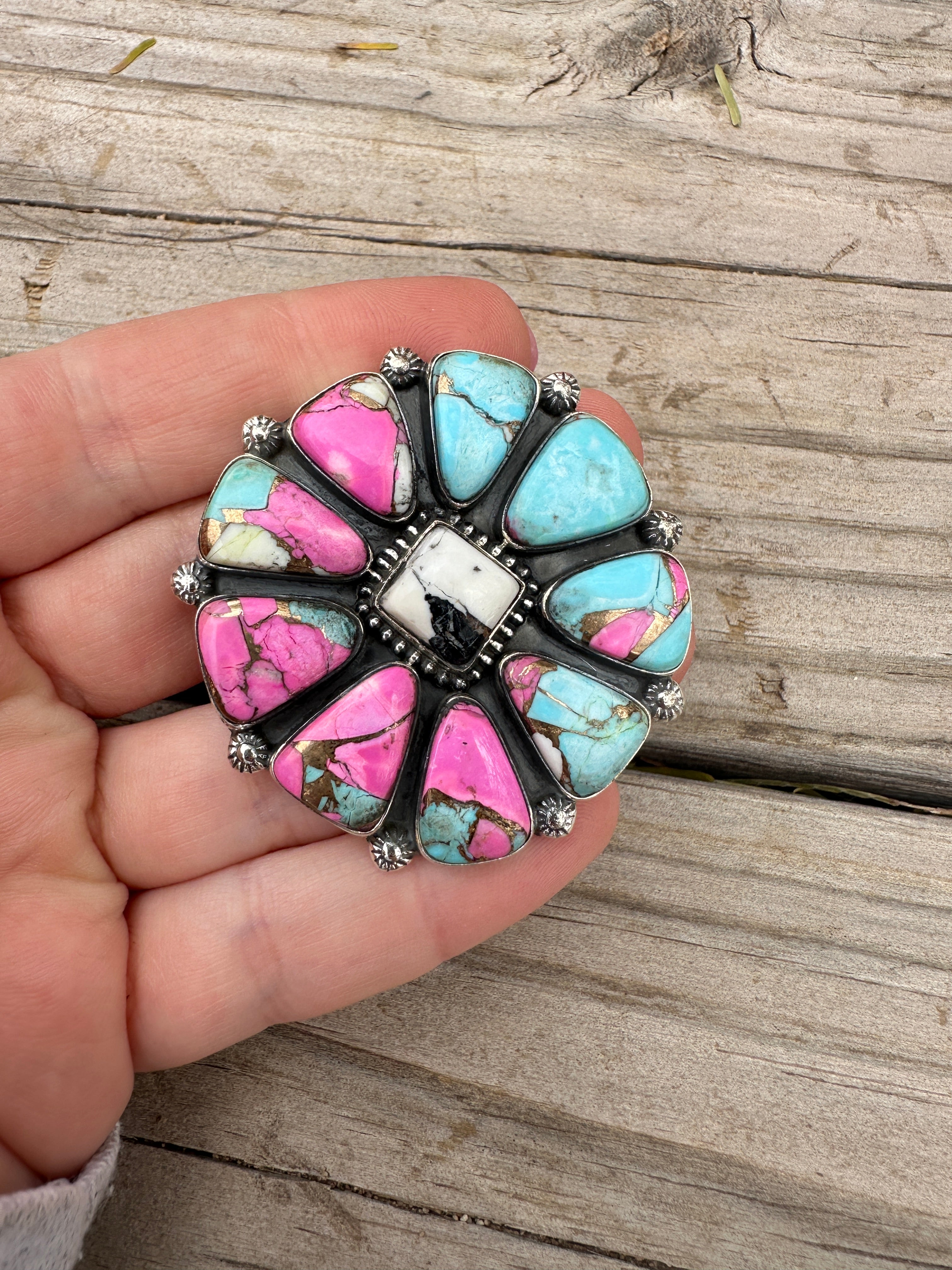 Handmade Cotton Candy Sterling Adjustable Cluster Statement Ring