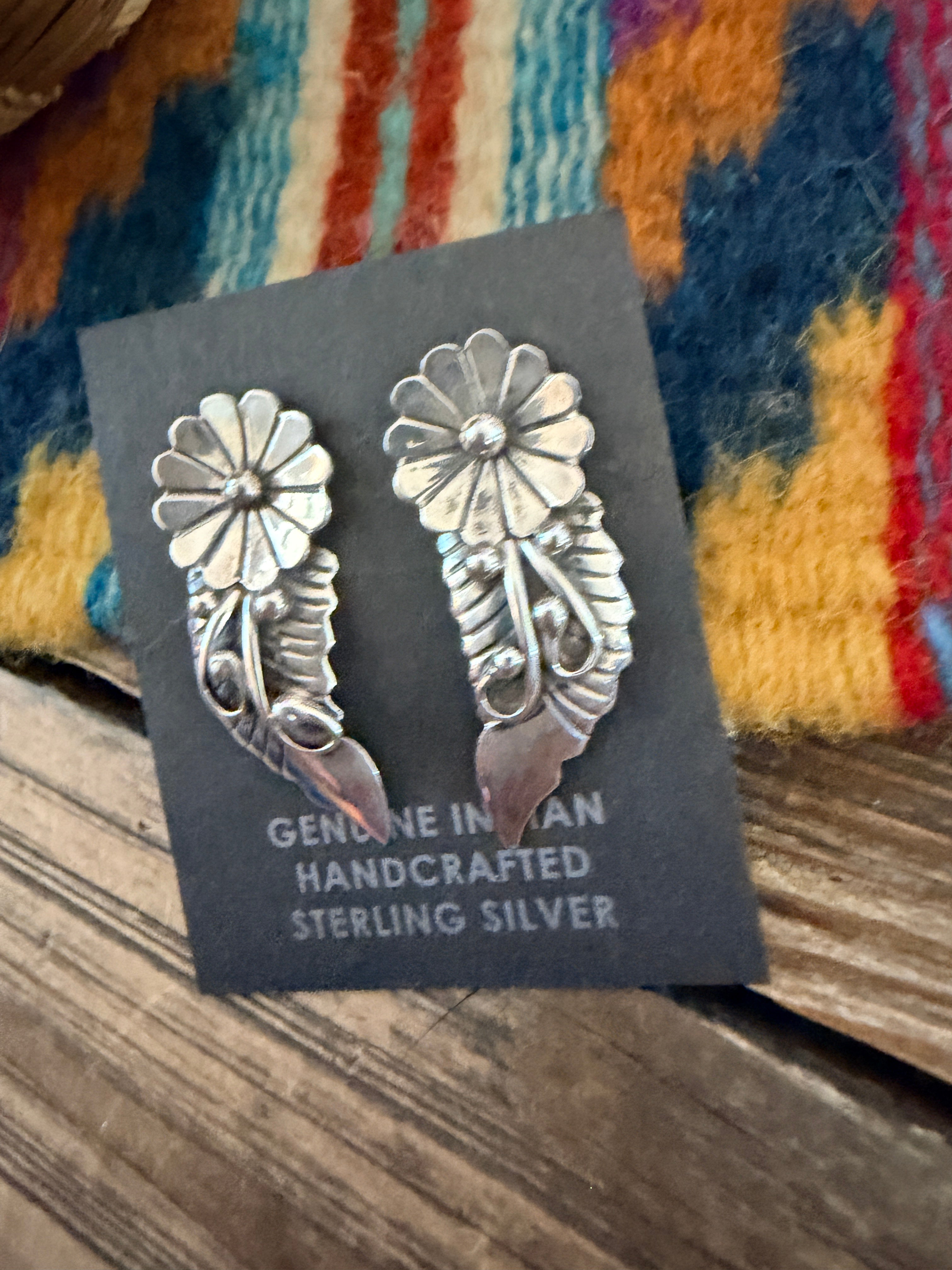 Handcrafted Old Pawn Sterling Silver Flower Post Earrings by Max Calabaza