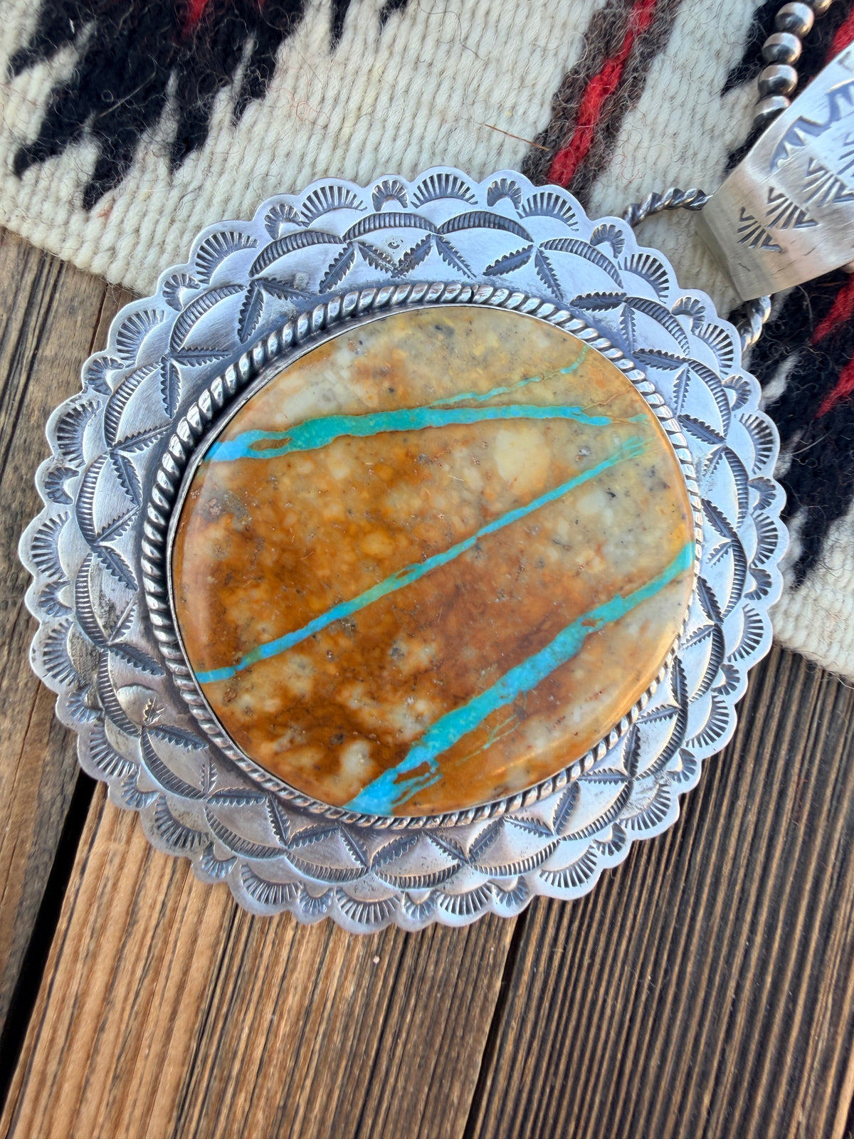 Handcrafted Sterling Silver & Royston Ribbon Turquoise Pendant by Rick Enriquez