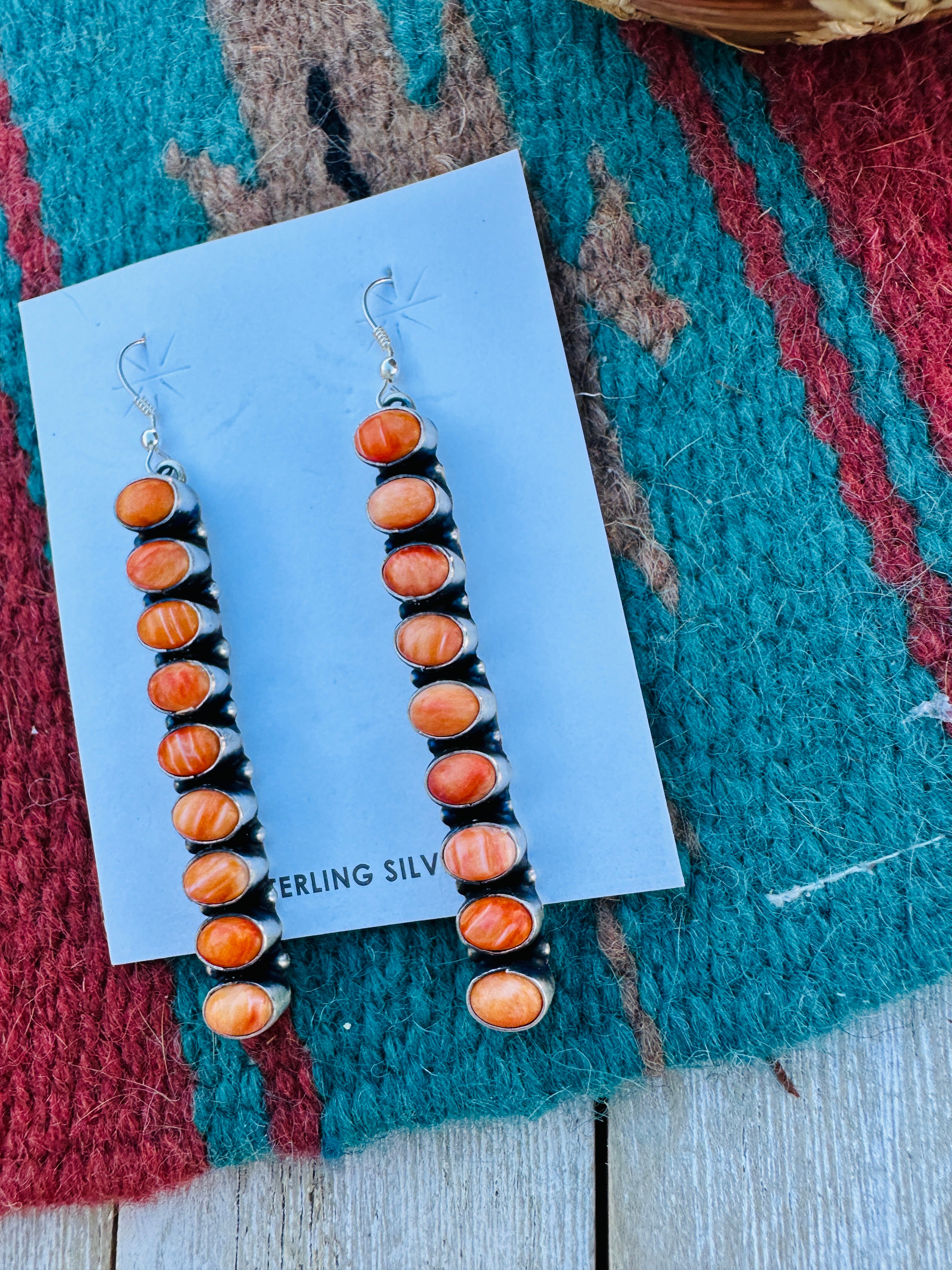 Handcrafted Orange Spiny Oyster & Sterling Silver Dangle Earrings