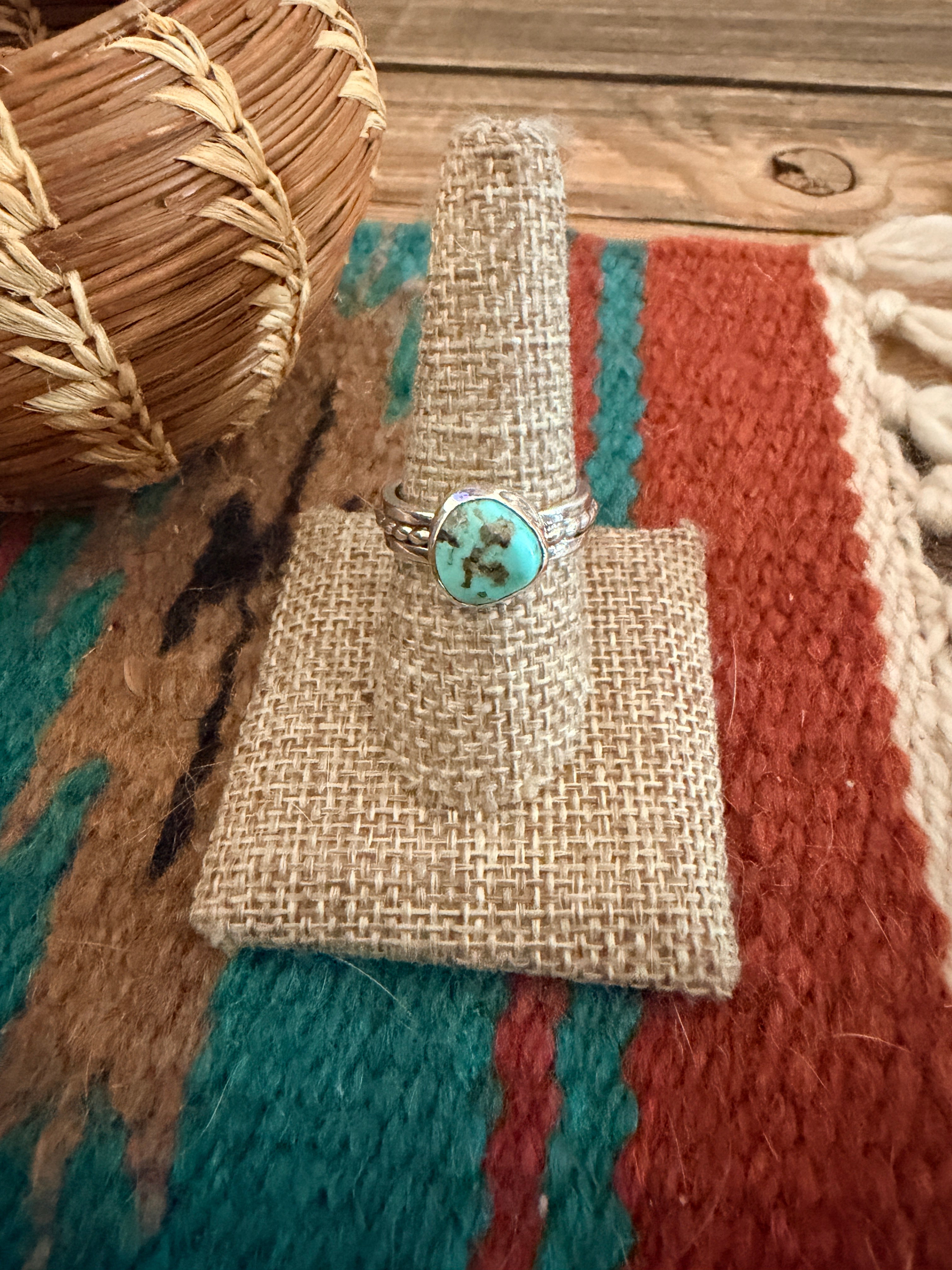 Handcrafted Turquoise & Sterling Silver Ring Size 8.75