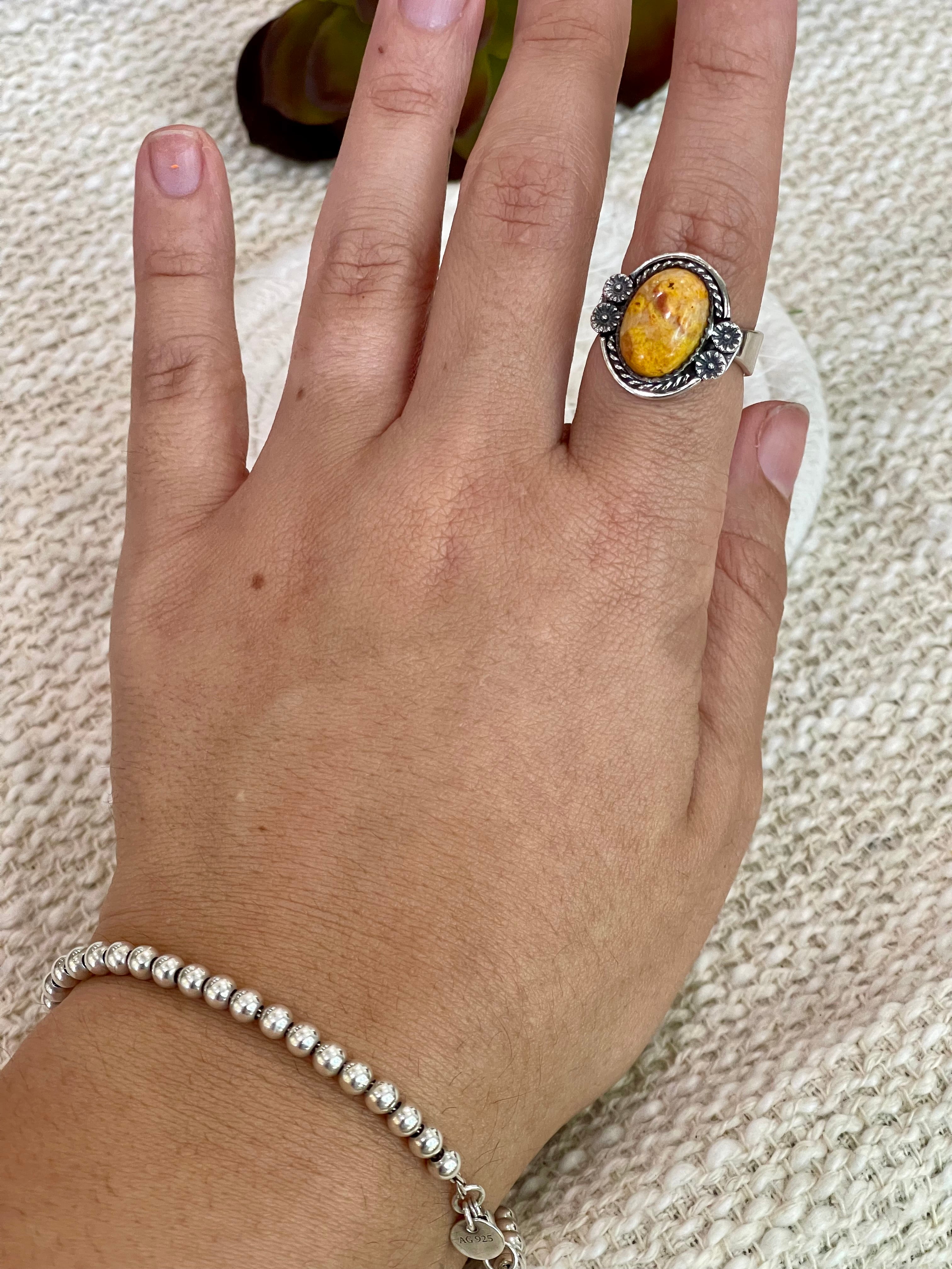 Handmade Sterling Silver & Bumble Bee Adjustable Ring