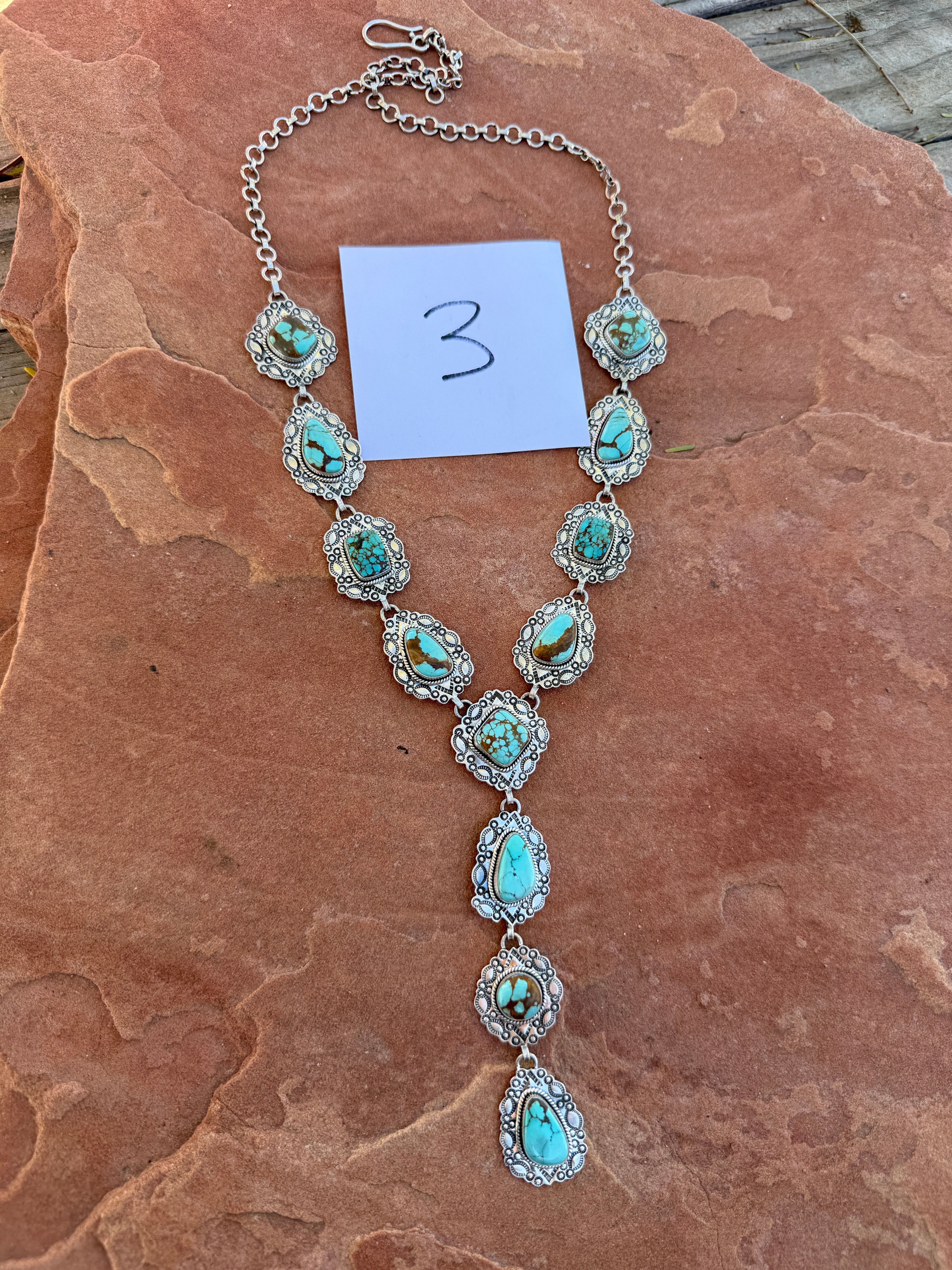 Handmade Number 8 Turquoise & Sterling Silver Lariat Necklace