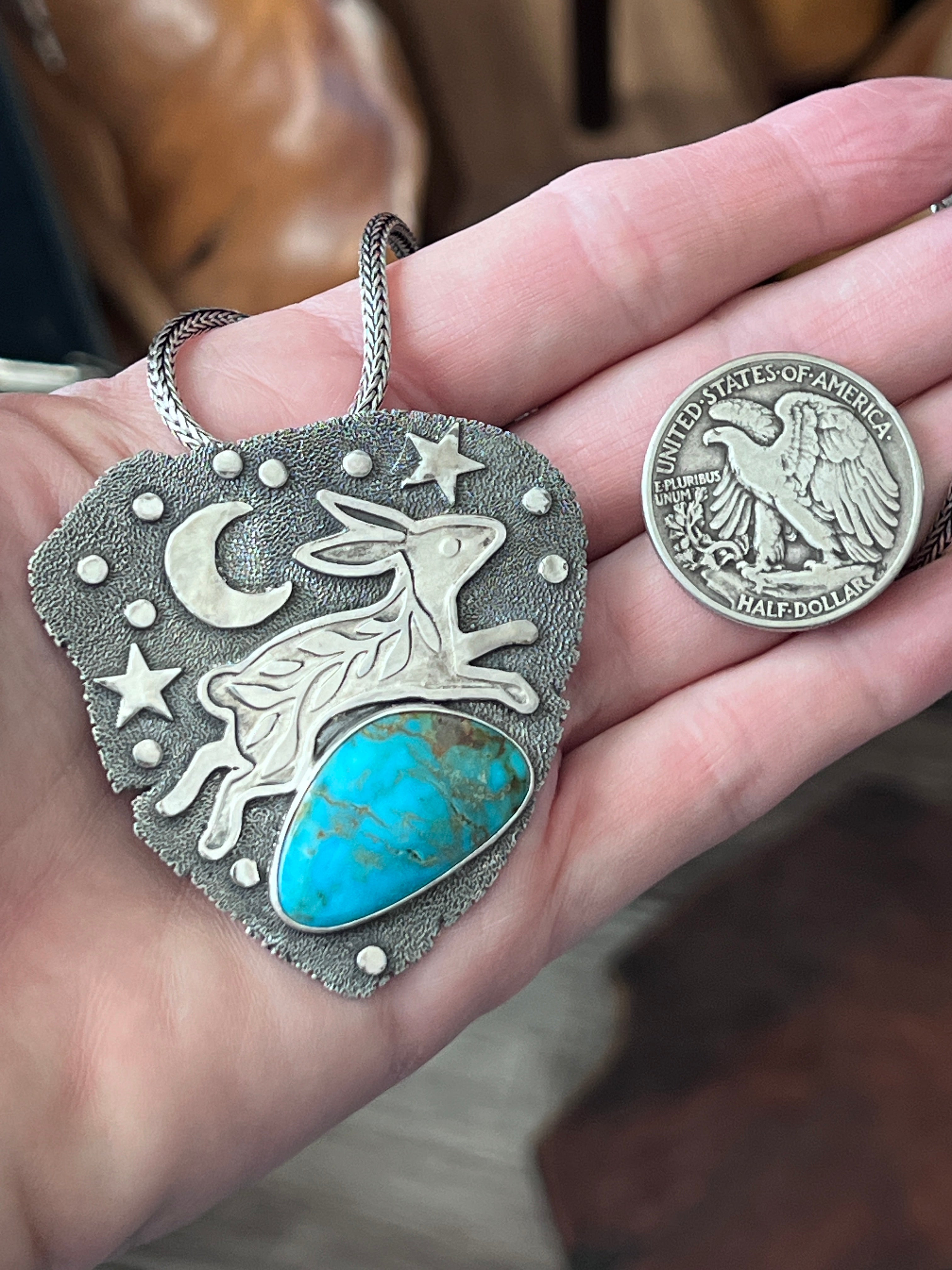 Tularosa Sterling Silver & Kingman Turquoise Celestial Rabbit Necklace