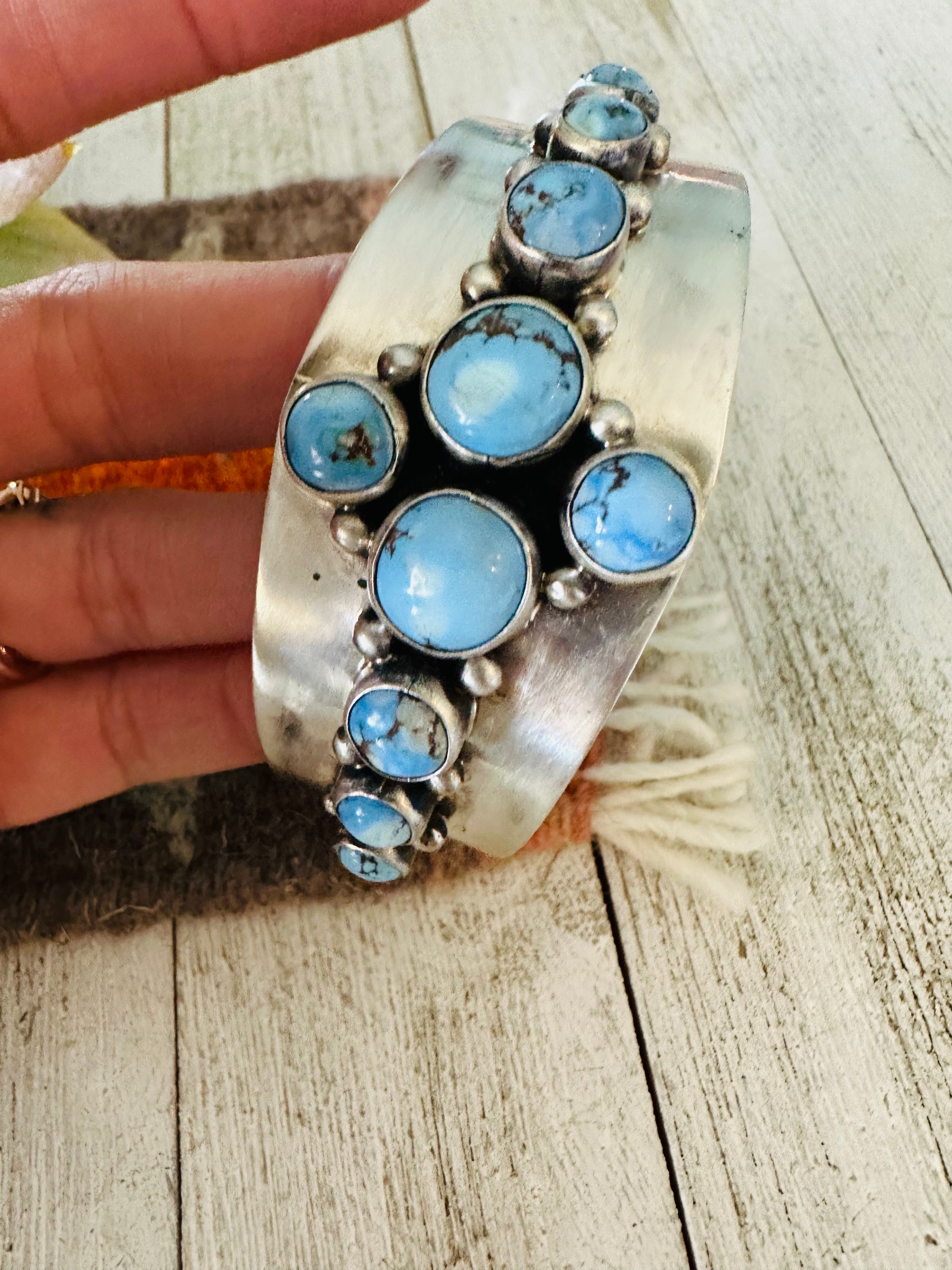 Handcrafted Golden Hills Turquoise & Sterling Silver Cuff Bracelet /