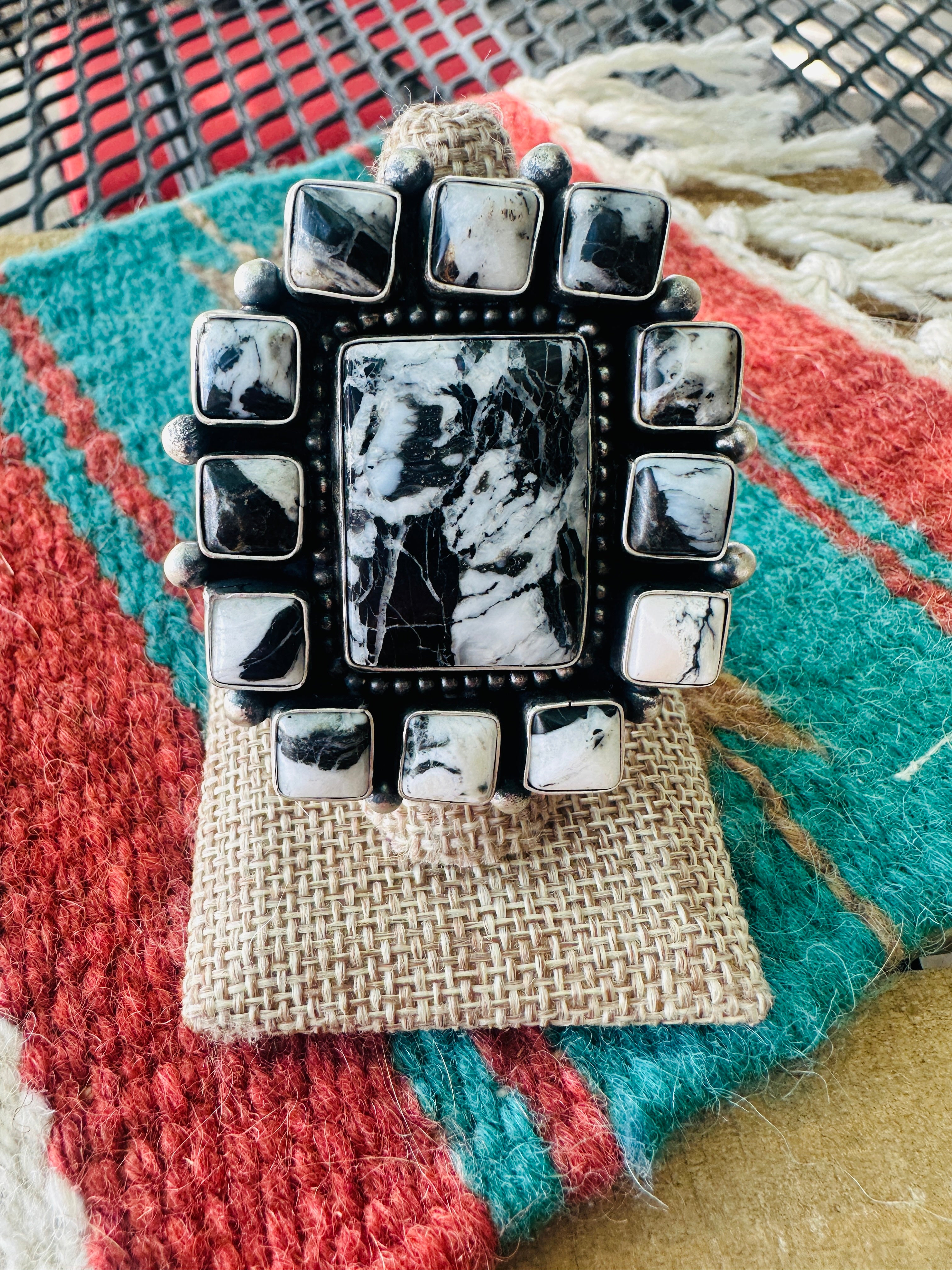 Handcrafted Sterling Silver and White Buffalo Cluster Ring Size 8