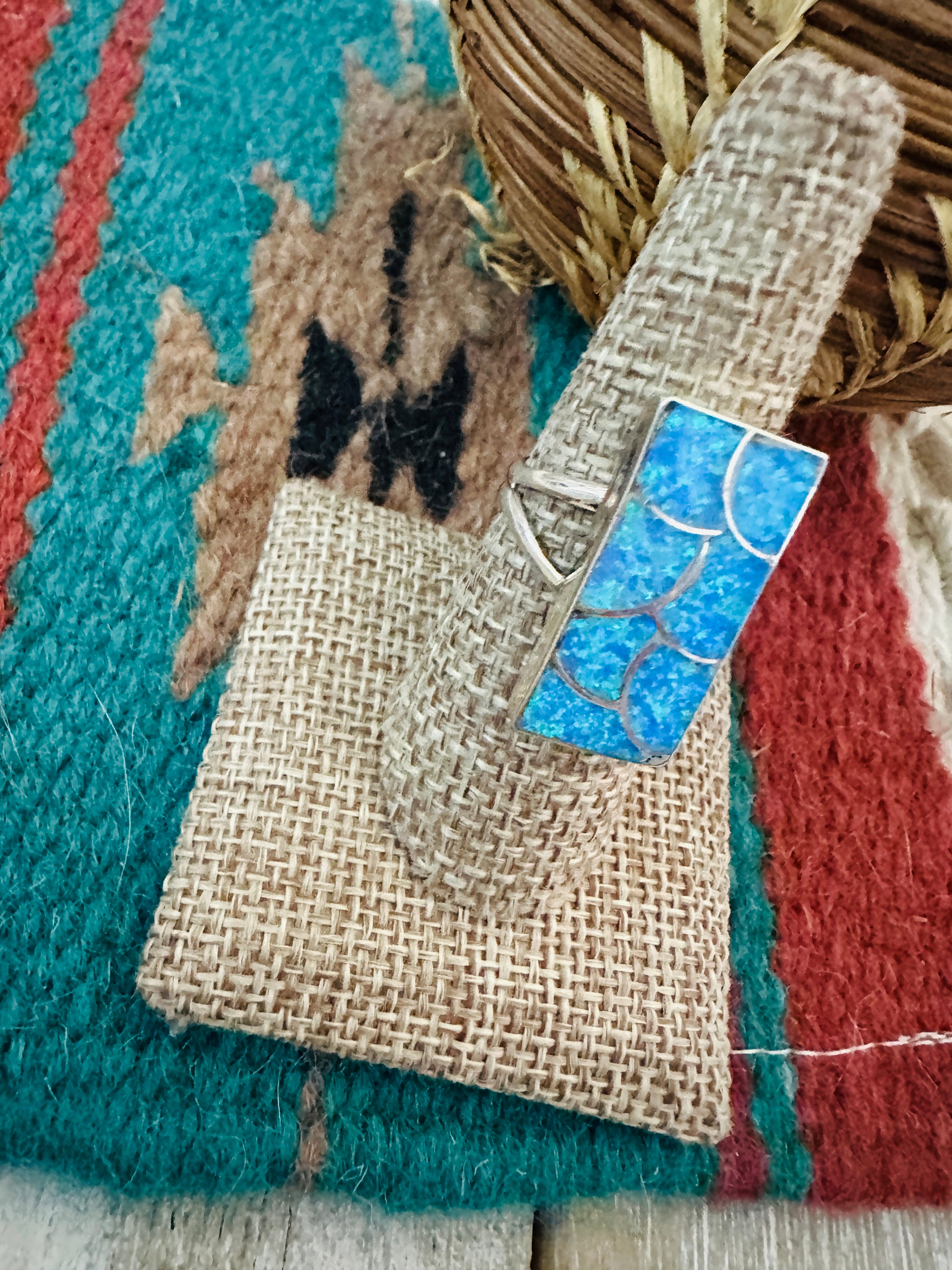 Handcrafted Sterling Silver & Blue Opal Inlay Ring Size 8